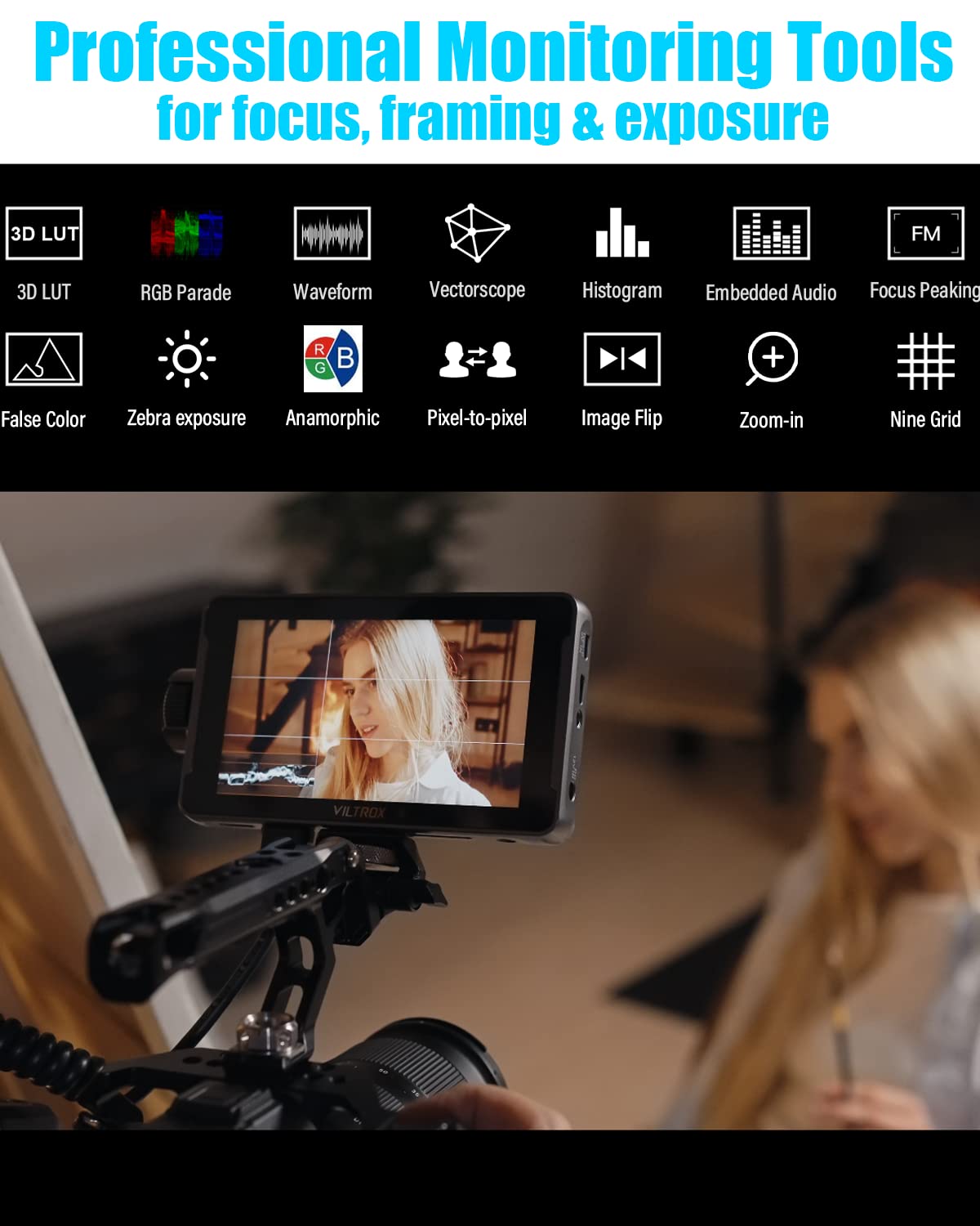 Viltrox Dc550 Pro 5.5'' Camera Field Monitor Touch Screen, 4K Hdmi Dslr Video External Monitor For Sony Canon Nikon, Sunshade Ho