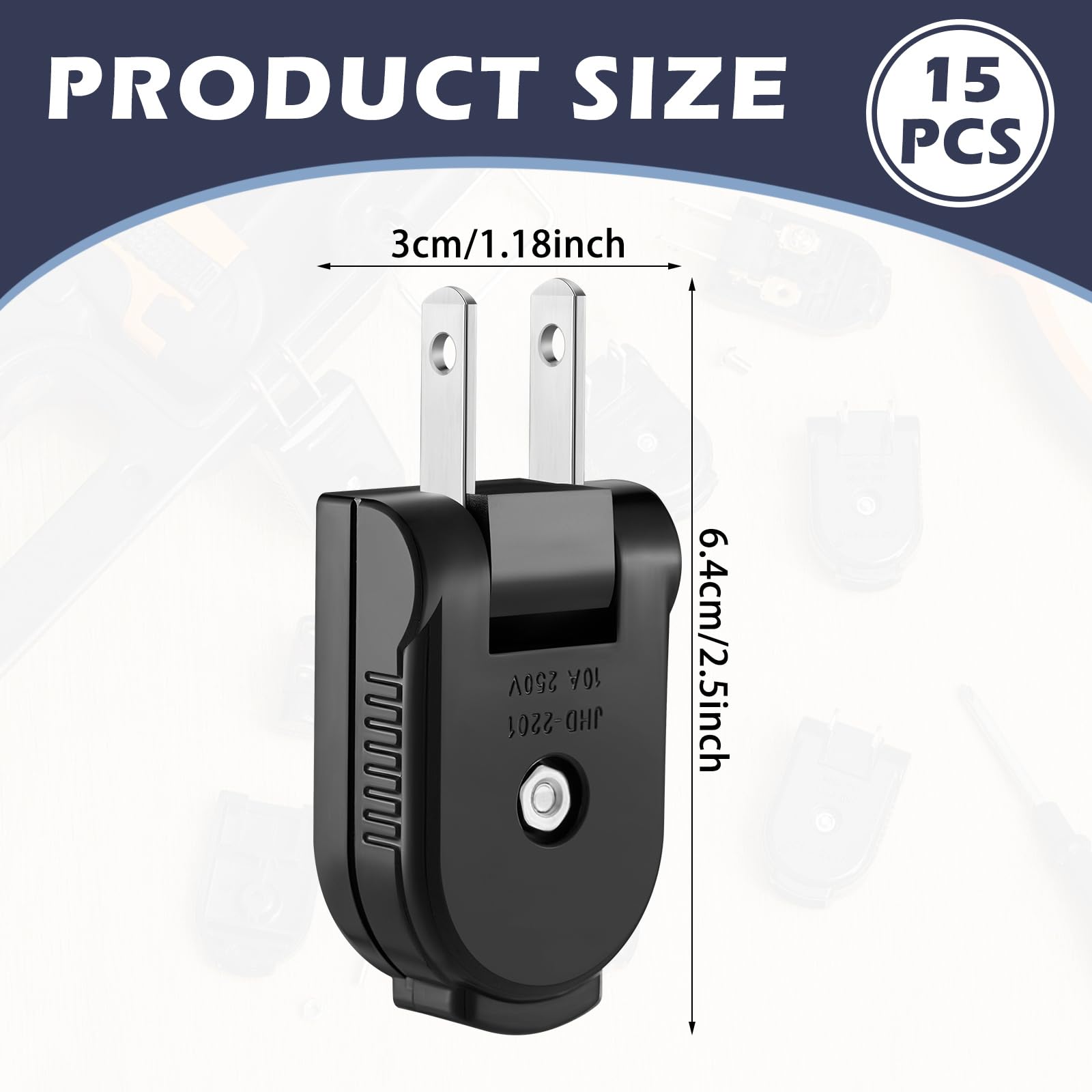 Flutesan 15 Pcs Extension Cord Replacement Plug 2 Prong 125V 15A Male Power Plug Rotatable Electric Plugs Lamp Plug For Small Ap