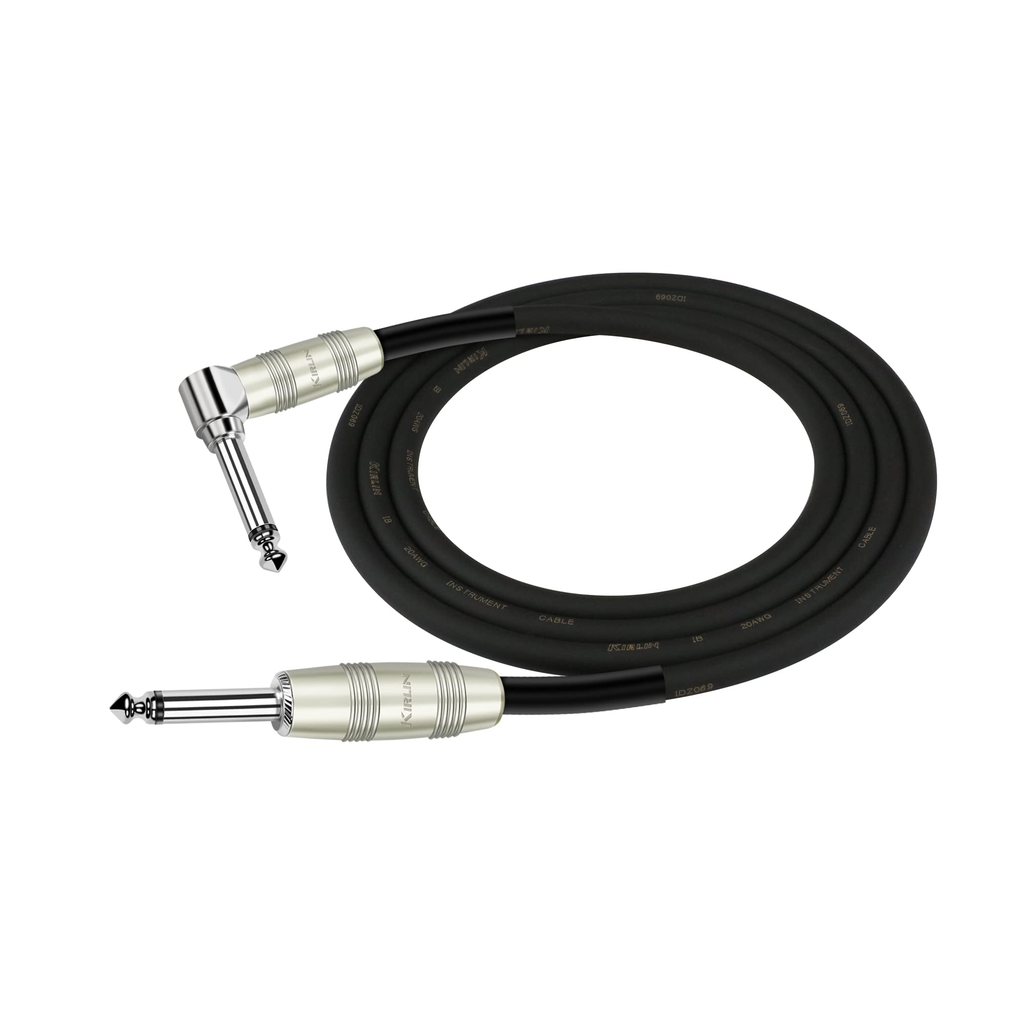 Kirlin Cable Ip 202Pr 10/Bk   10 Feet   Straight To Right Angle 1/4 Inch Plug Instrument Cable Black Pvc Jacket