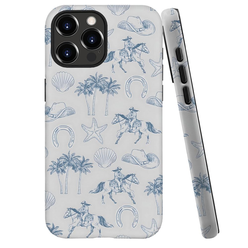 Generic Case For Iphone 15 Pro - [Drop Protection Phone Cover] - Hybrid Case For Girl Women - Coastal Beach Horse West