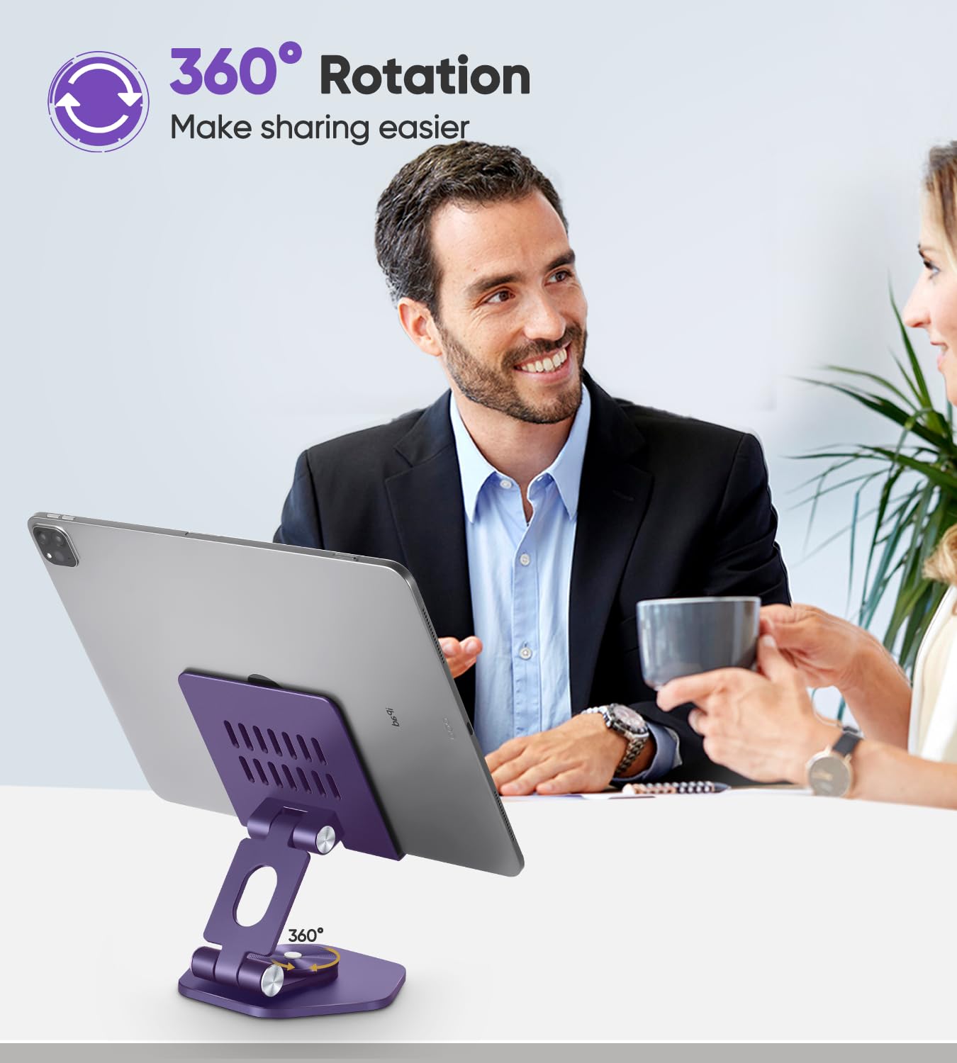 Sojuner Tablet Stand Holder For Desk, Swivel Ipad Stand With 360 Rotating Base, Aluminum Foldable Desktop Stand Holder Compatibl