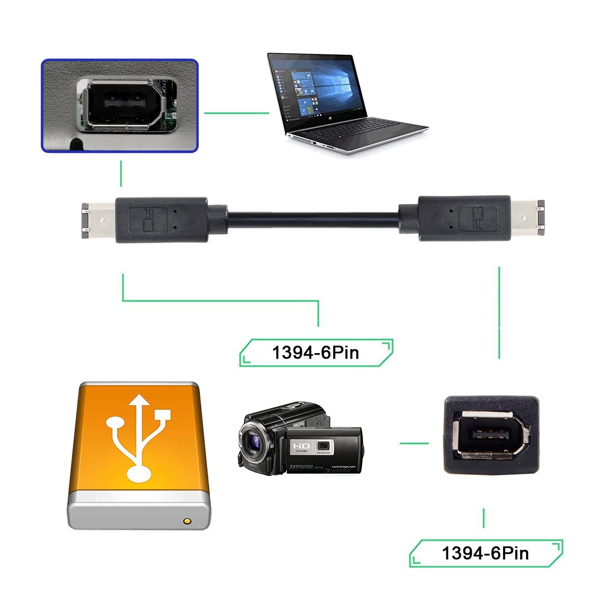 Cy Ieee 1394 Firewire 400 6 Pin To 6 Pin Cable Firewire 400Mbps 6P To 6P Capture Cord 1.8M