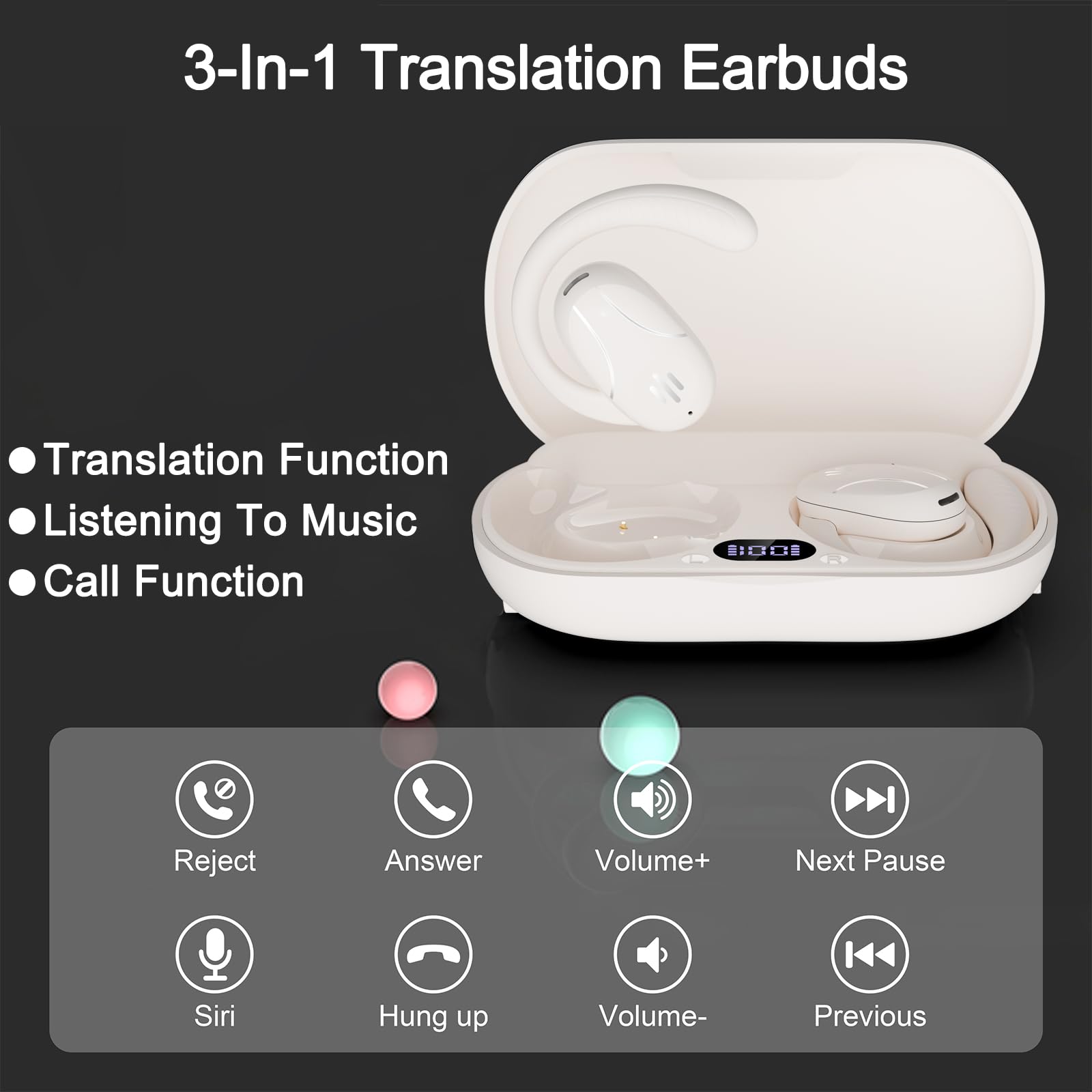 Language Translator Earbuds, 3-In-1 Ai Translation Earbuds Real Time Supports 144 Languages Translate Headphones Two Way Online