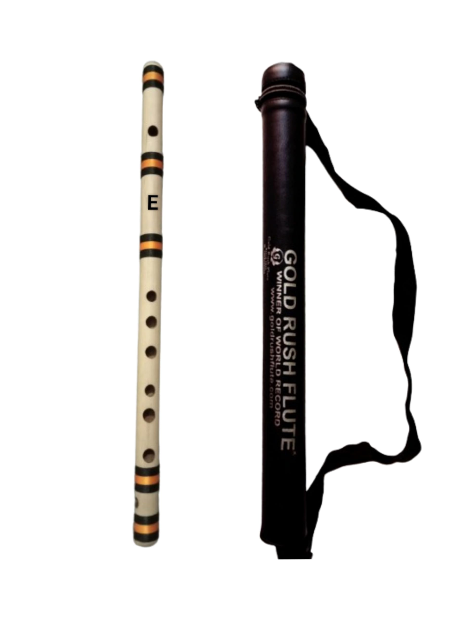 Gold Rush Flute E Natural Medium Professional Right Hand Bamboo Flute 16 Inch Orange & Maroon Threading Combination Enm051009
