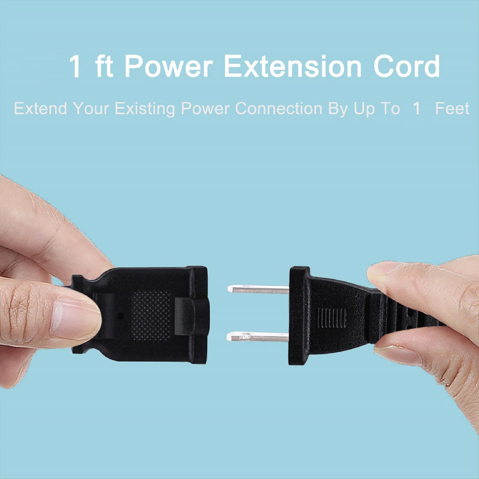 2 Prong Extension Cord 1Ft,Short Flexible Extension Cable Black,Us Male/Female Power Cable For Nema 1 15P To Nema 1 15R, Ul List