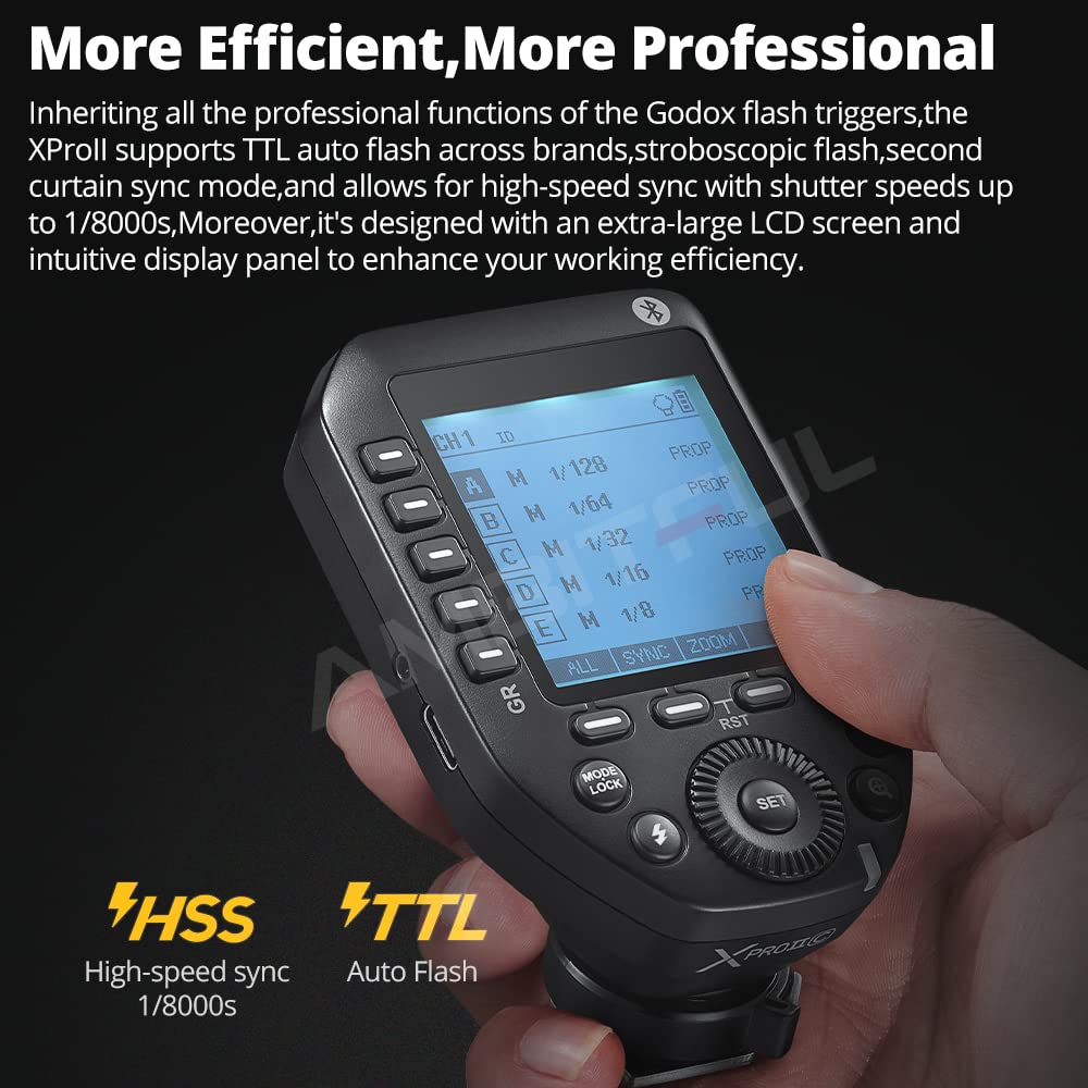 Godox Xproii C 2.4G Ttl Wireless Flash Trigger Xproiic Trigger Autoflash 1/8000S Hss Large Lcd Screen 32 Channels 16 Groups Repl