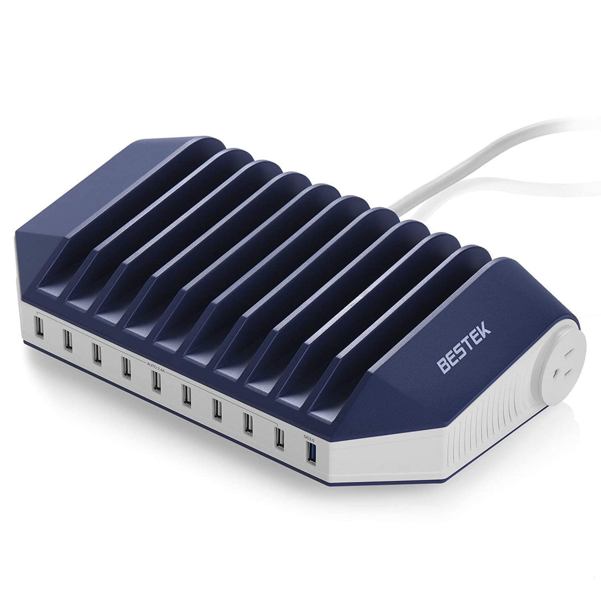 Bestek Power Station With Quick Charge 3.0, 66W 10 Port Usb Charging Station Multi Charger Organizer With 2 Outlet Power Strip F