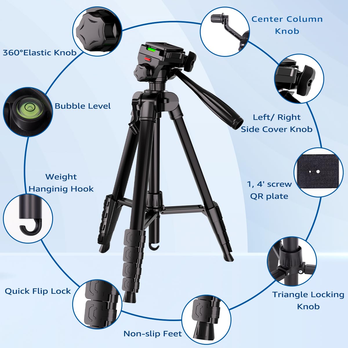 Tripod, Lusweimi 73 Inch Camera Tripod Stand With Travel Bag For Photography/Video Recording, Professional Heavy Duty Tripod With Wireless Remote & Phone Holder For Dslr/Slr/Dv/Projector/Phone