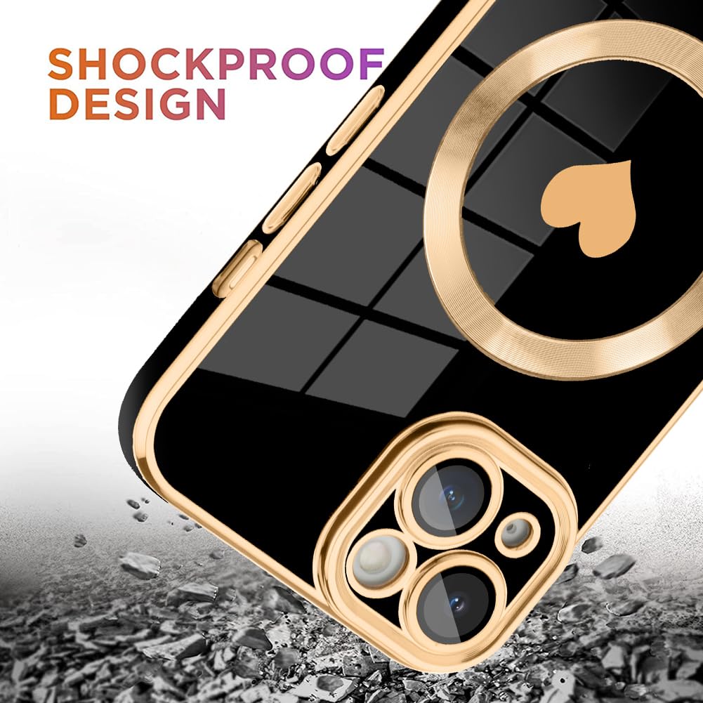 Tharlet Magnetic For Iphone 15 Plus Case [Compatible With Magsafe] Cute Love Luxury Plating Edge Bumper Case With Full Camera Le
