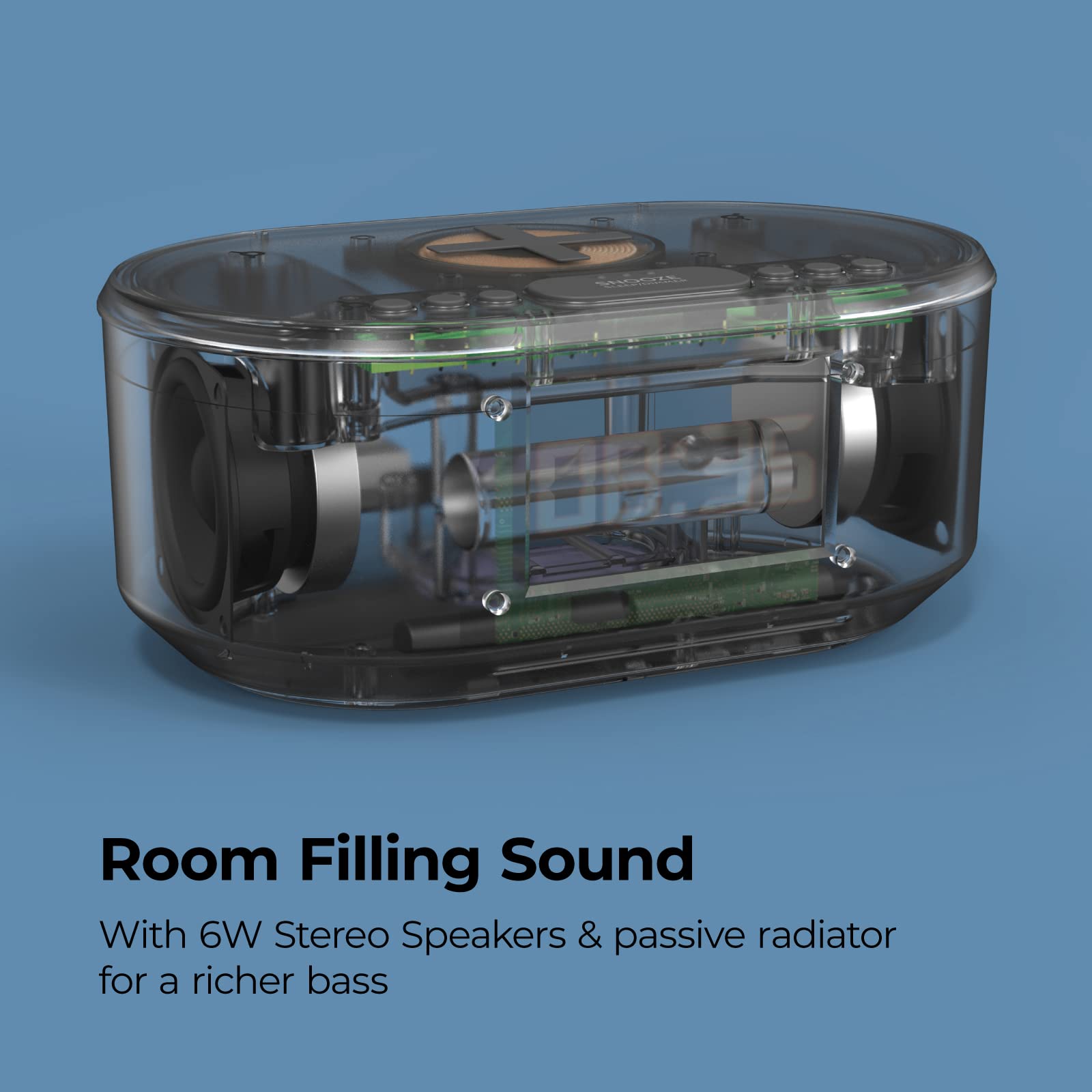 I Box Bedside Radio Alarm Clock With Usb Charger, Bluetooth Speaker, Qi Wireless Charging, Dual Alarm Dimmable Led Display (Whit