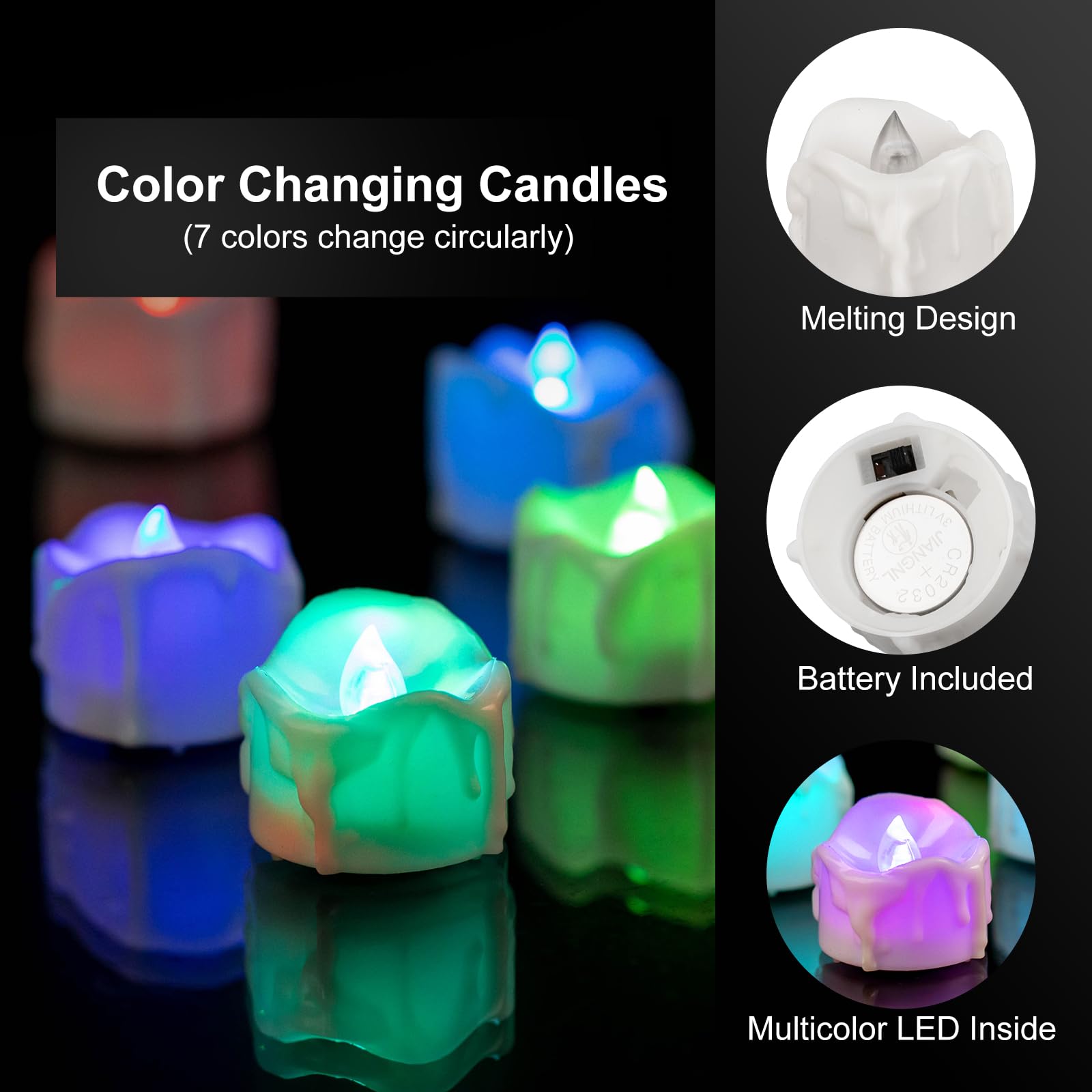 Windshell Color Changing Tealight Candles With Timer (White Base), Melting Design (Plastic), Battery Operated Multicolor Led Fla