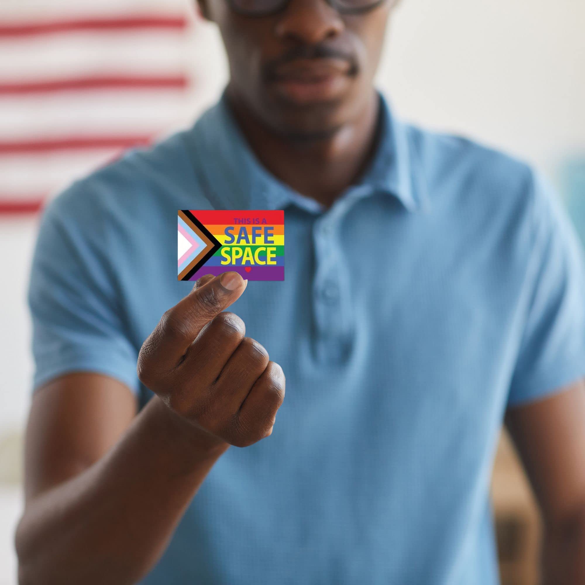 Large Rectangle Daniel Quasar ''Progress Pride'' Flag Safe Space Stickers   For Gay Pride, Lesbian Pride, Transgender Pride, Lgb