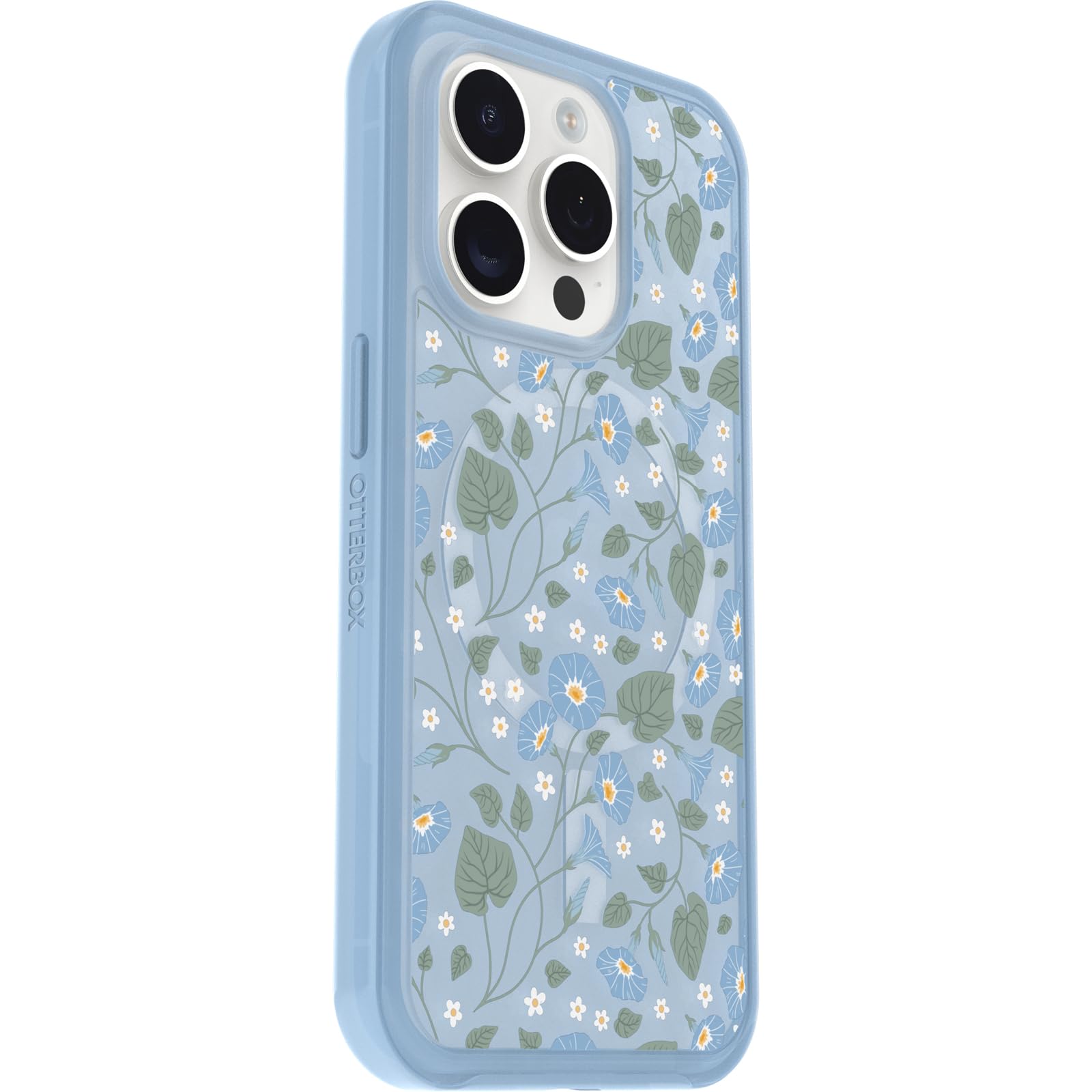 Otterbox Iphone 15 Pro (Only) Symmetry Series Clear Case   Dawn Floral (Blue), Snaps To Magsafe, Ultra Sleek, Raised Edges Prote
