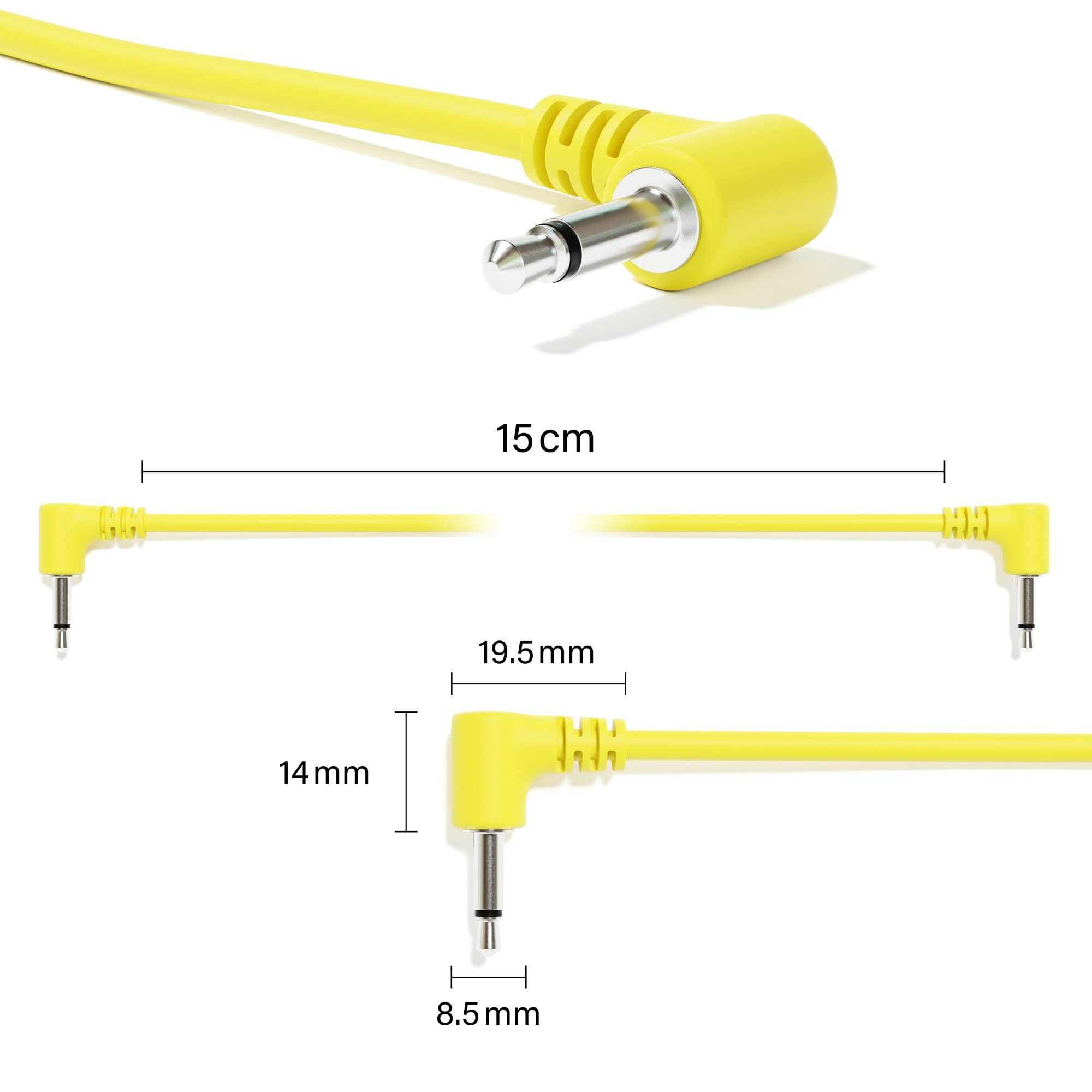 Excelvalley - 5-Pack - Right Angle Mono Modular Patch Cables - 3.5Mm 1/8 Eurorack Synthesizer [Yellow | 180 Cm - 70.87]