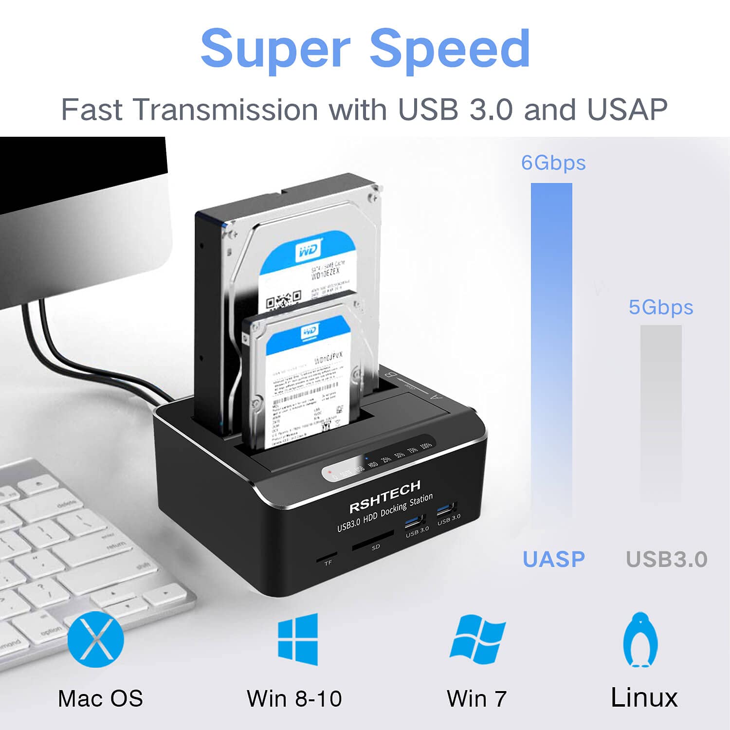 Hard Drive Docking Station Rshtech Usb 3.0 Aluminum Dual Bay Hard Drive Dock For 2.5'' & 3.5'' Sata Hdd Ssd With Sd/Micro Sd Car