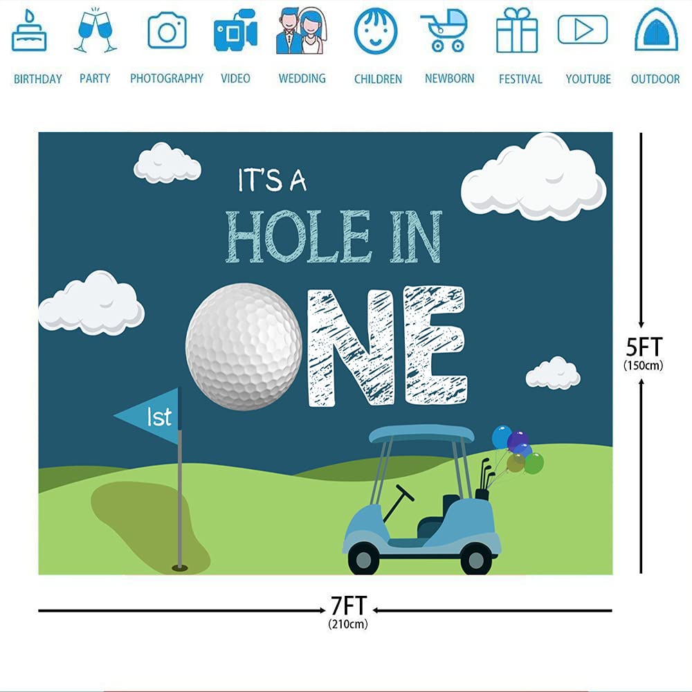 Ticuenicoa Hole In One 1St Birthday Photography Backdrop For Parties Blue Sky White Clouds Grass Background For Bday Party Golf Sports Themed Backdrops Cake Table Banners Kids Photo Booth Props 5X3Ft