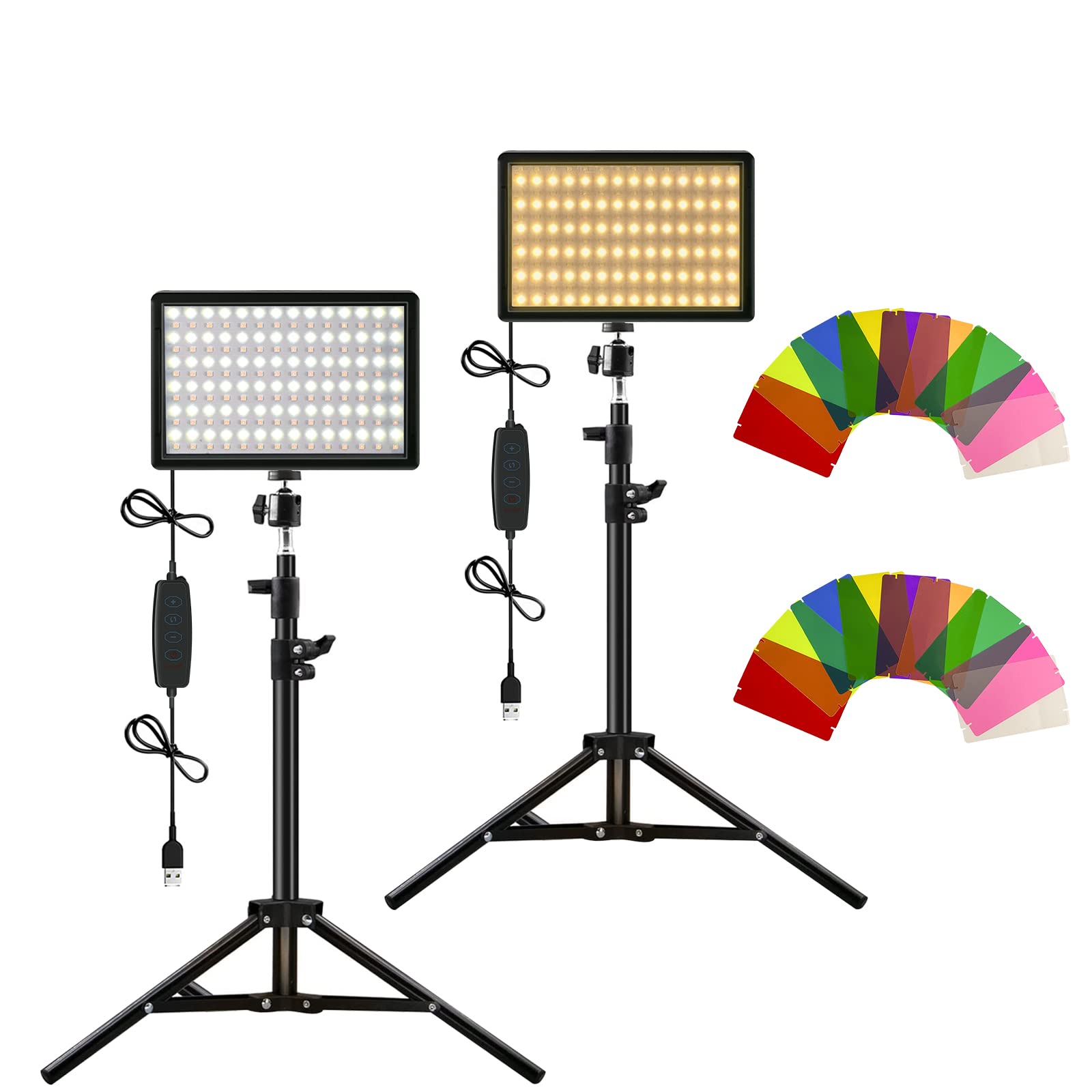 Studio Lights Kit [2 Pack]   Dimmable Led Video Lights With Tripod Stands And Color Filters For Versatile Filming And Creative L