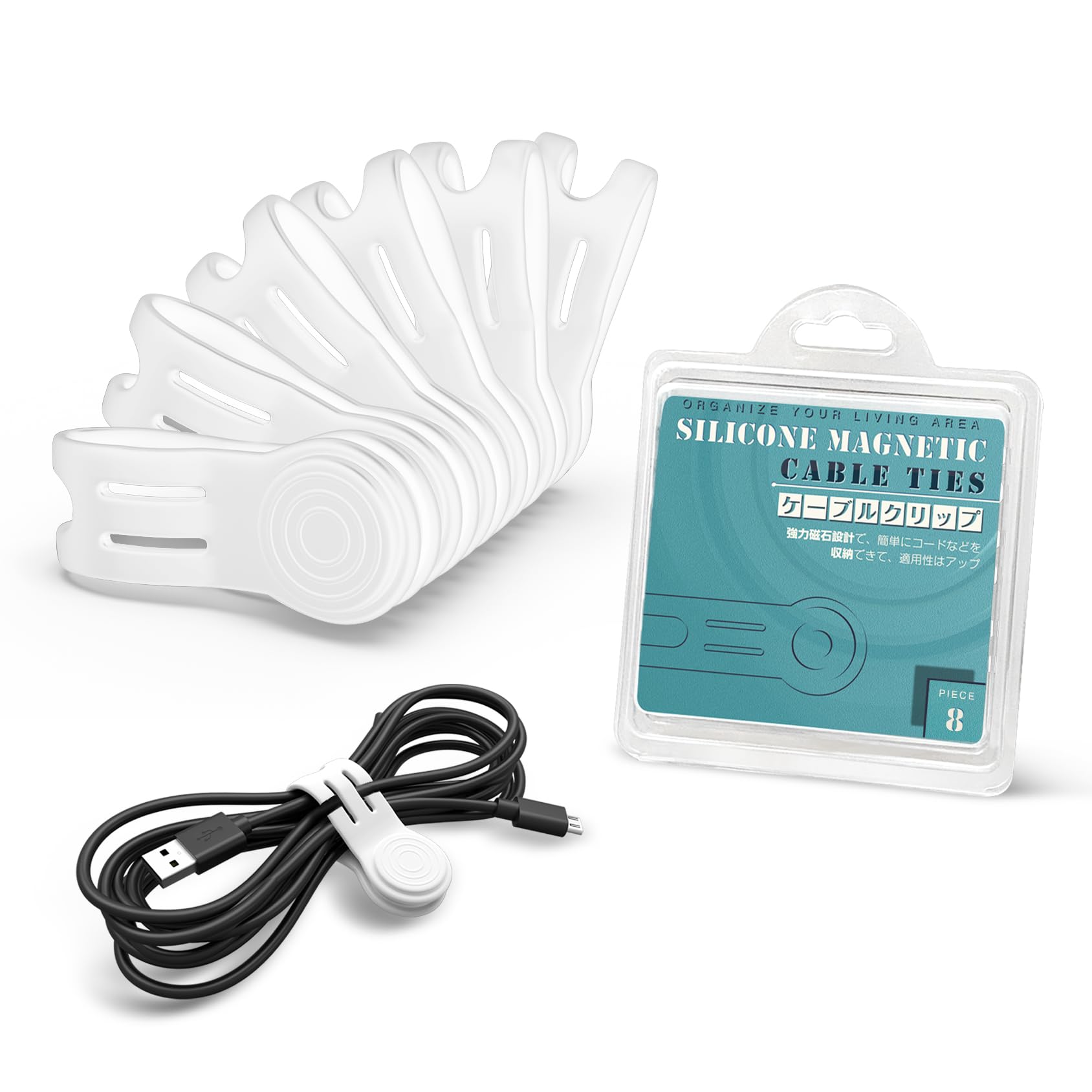 Magnetic Cord Ties Organizers, Kanemc Silicone Cable Tie Cord Wrap Reusable Twist Ties Wire Strap For Charging Cables Headphones