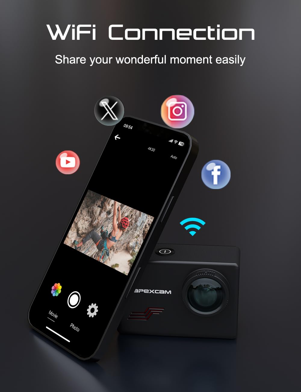 Apexcam Action Camera 4K With 64Gb Card, Hd 60Fps 48Mp Sports Camera For Vlogging, 40M Waterproof Camera Underwater, 170 ? Wide