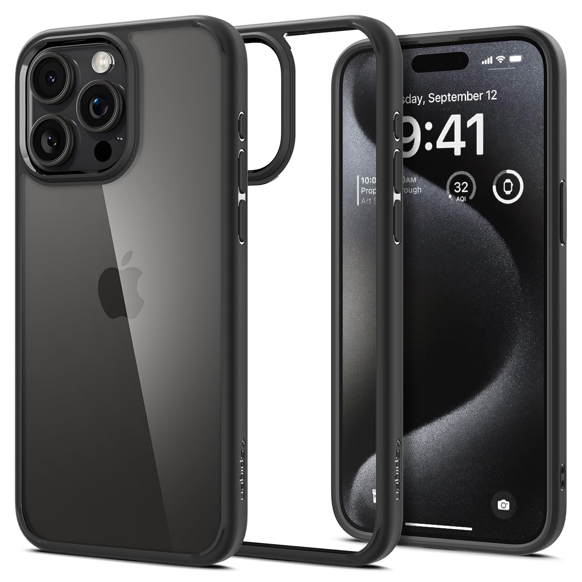 Spigen Ultra Hybrid Designed For Iphone 15 Pro Max Case (2023), Anti Yellowing] Military Grade Protection]   Matte Black