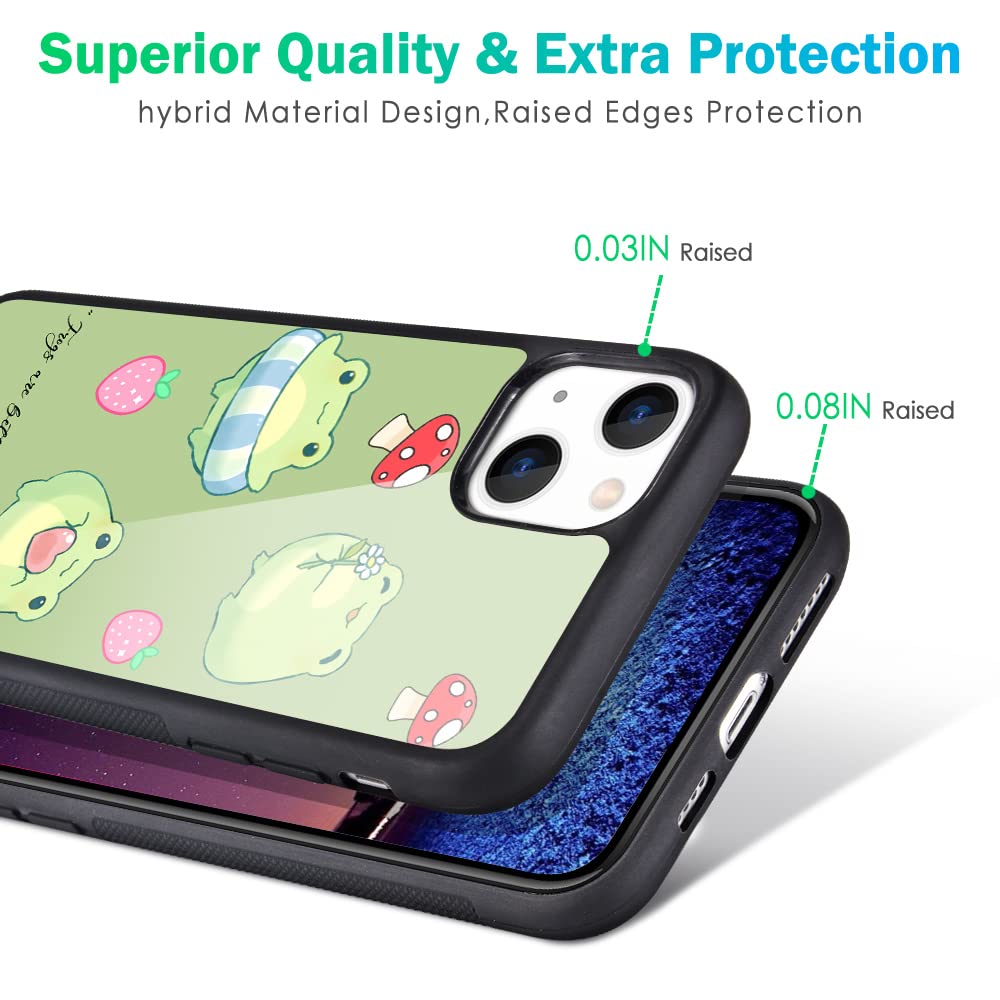 Maycari Compatible With Iphone 13 Case For Children Women Frog Strawberry Mushroom Design, Hard Back With Cute Animal Pattern So