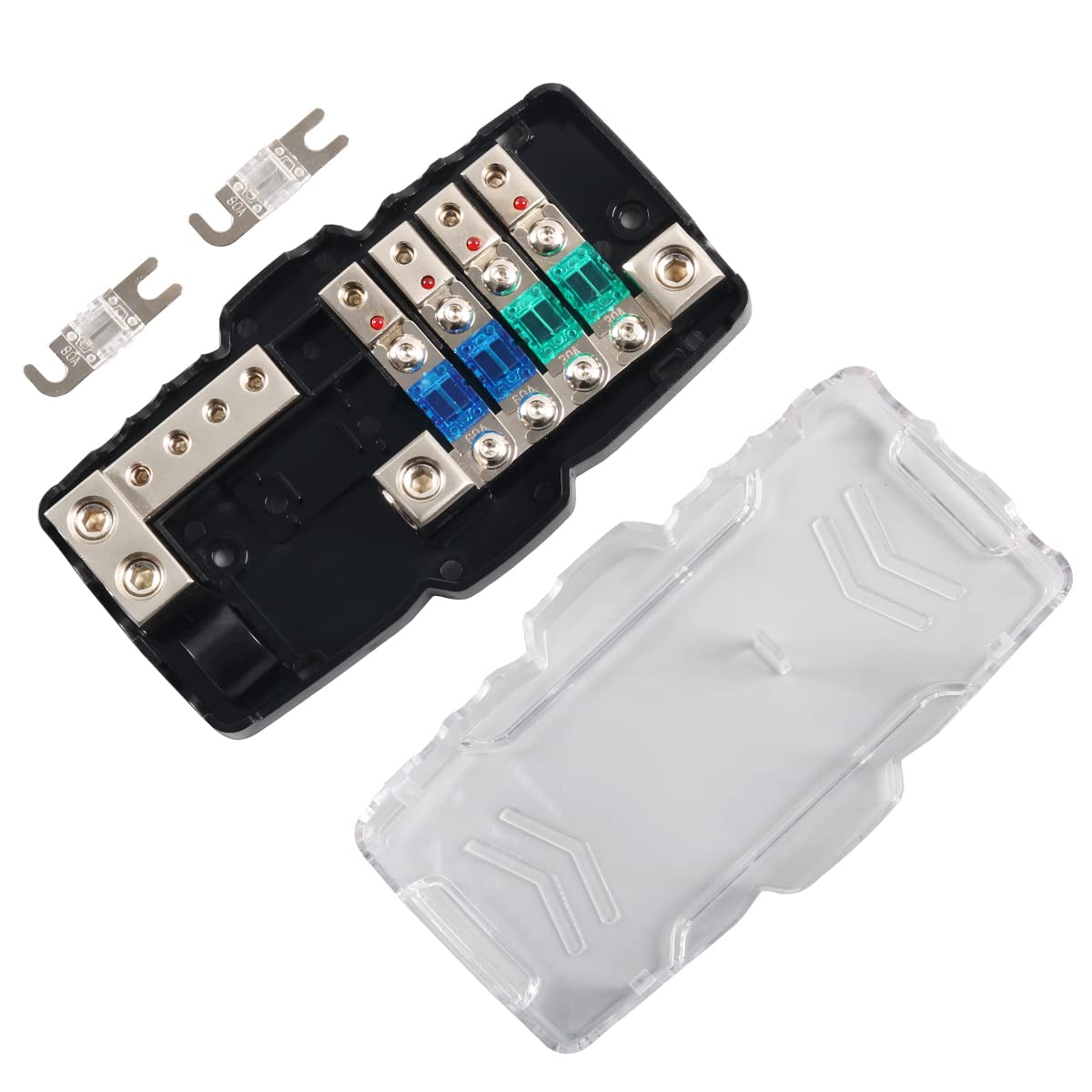 Camper Car Audio Fuse Block With Ground Fused Distribution Blocks 0Ga / 4Ga Wire 4 Way Fuse Box Anl Holder 30A 60A 80Amp Mini An