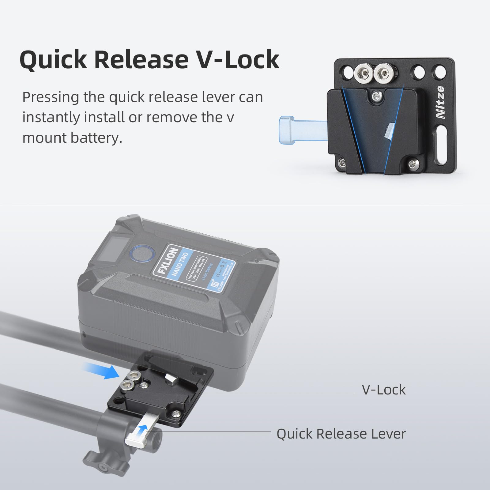 Nitze V Mount Battery Plate Aluminum Alloy Mini V Mount Plate With 1/4' Screws   N21C