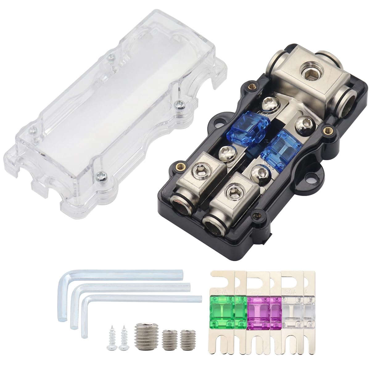 Tiyang 2 Way Anl Amp Fuse Block Car Audio Subwoofer Amplifier 4Gauge In 8 Gauge Out Fuse Distribution Blocks Anl Holder With 30A