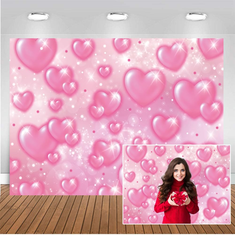 Chaiya 8X6Ft Early 2000S Photography Backdrop Pink Hearts Romantic Valentine'S Day Background Baby Shower Birthday Girl Party Ba