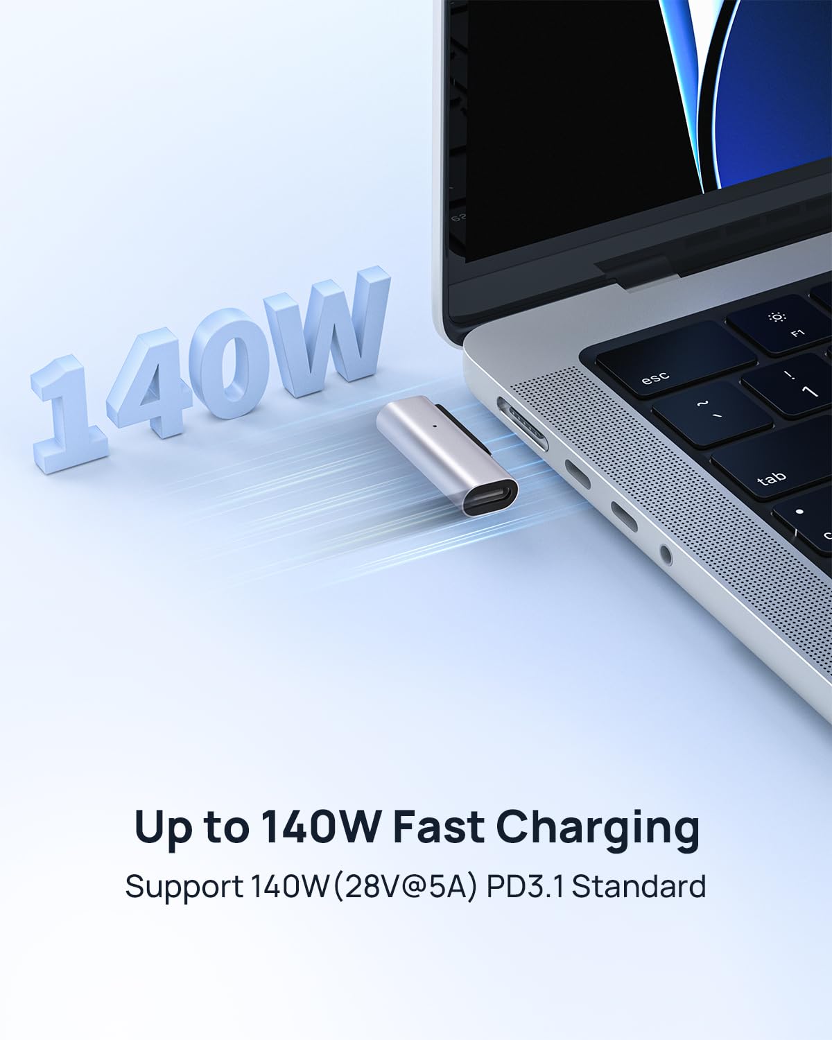 Lanhiem 140W Pd Quick Charge Usb C To Magnetic 3 Adapter, Type C To Mags 3 Converter With Led Indicator Light For Macbook Pro 20