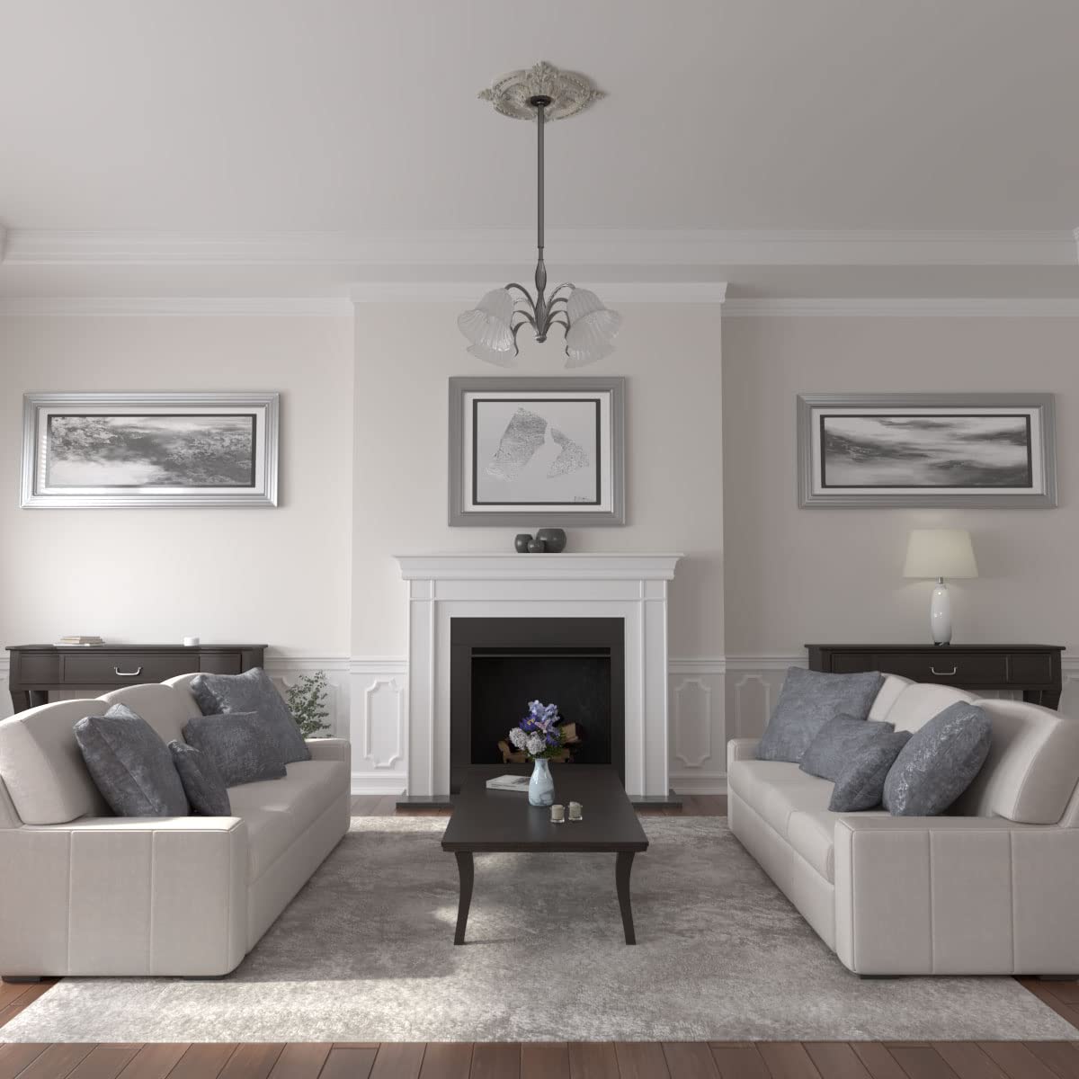 Ekena Millwork Cm28Bepcc Benson Classic Ceiling Medallion, 28 3/8''Od X 3 3/4''Id X 1 5/8''P, Hand Painted Pot Of Cream Crackle