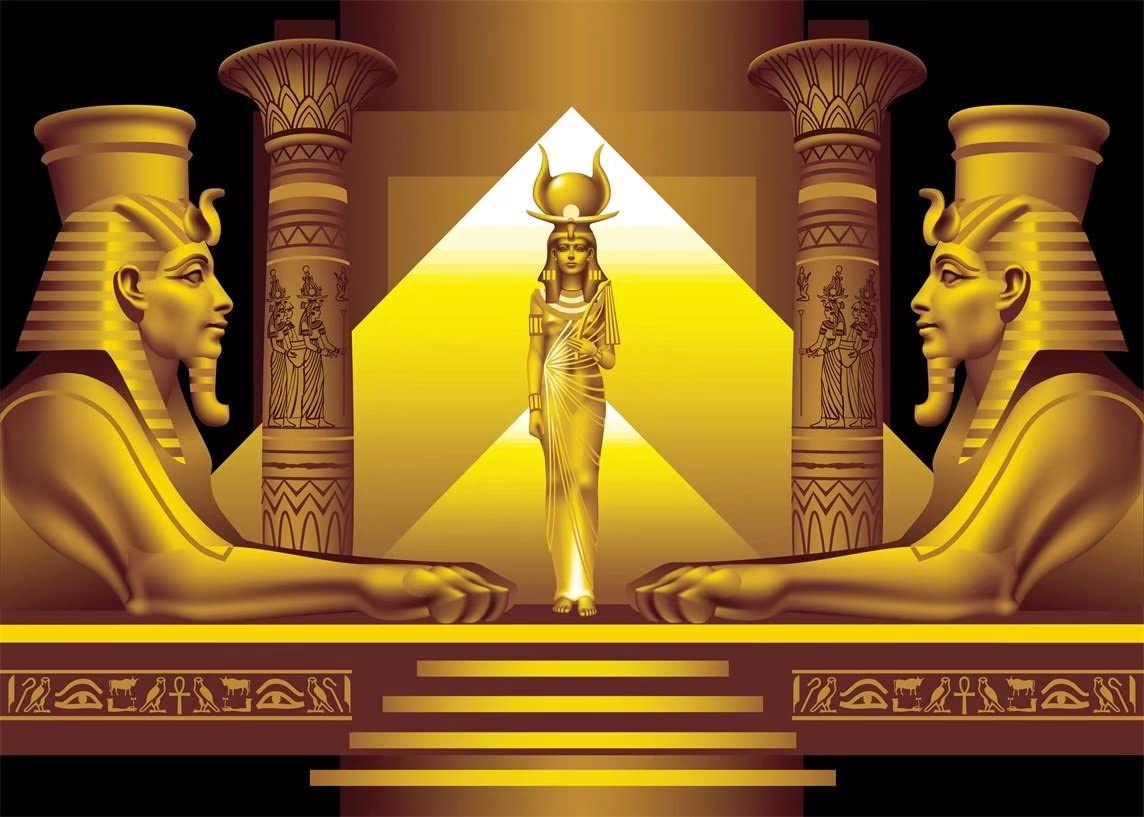 Beleco 7X5Ft Fabric Golden Egypt Temple Backdrop Palace Hall Stairway Egyptian Pyramid Pharaoh Sphinx Egypt Queen Cleopatra Phot