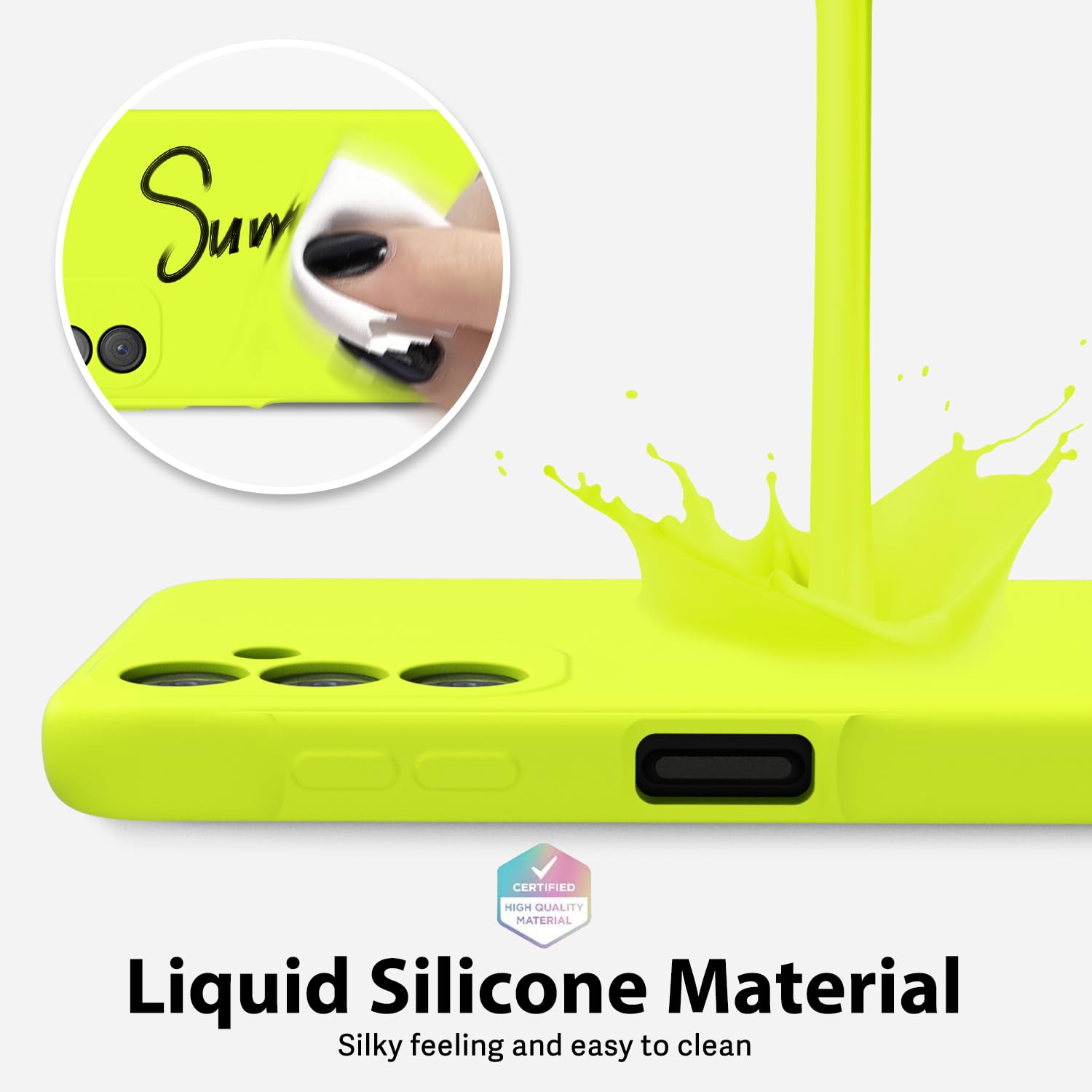 Oakxco For Samsung Galaxy A15 5G Case Liquid Silicone, Neon Green Bright Solid Color, Soft Rubber Gel Elegant Thin Slim Tpu Matt