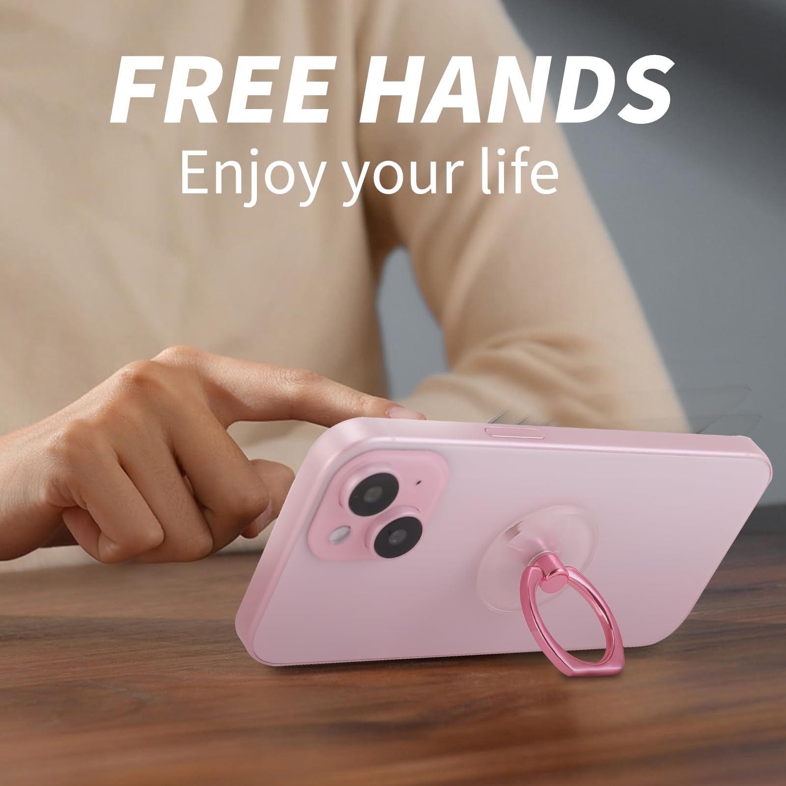 Pink Jsoerpay Clear Phone Ring Holder 2 Pack, Transparent Cell Phone Ring Grip 360Rotation Finger Ring Stand, Phone Kickstand Co