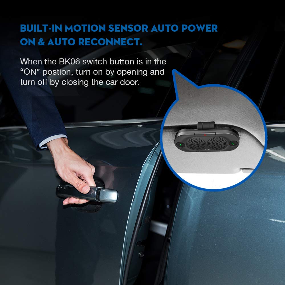 Besign Bk06 Bluetooth 5.0 In Car Speakerphone With Visor Clip, Wireless Car Kit For Handsfree Talking, Motion Auto On, Siri Goog