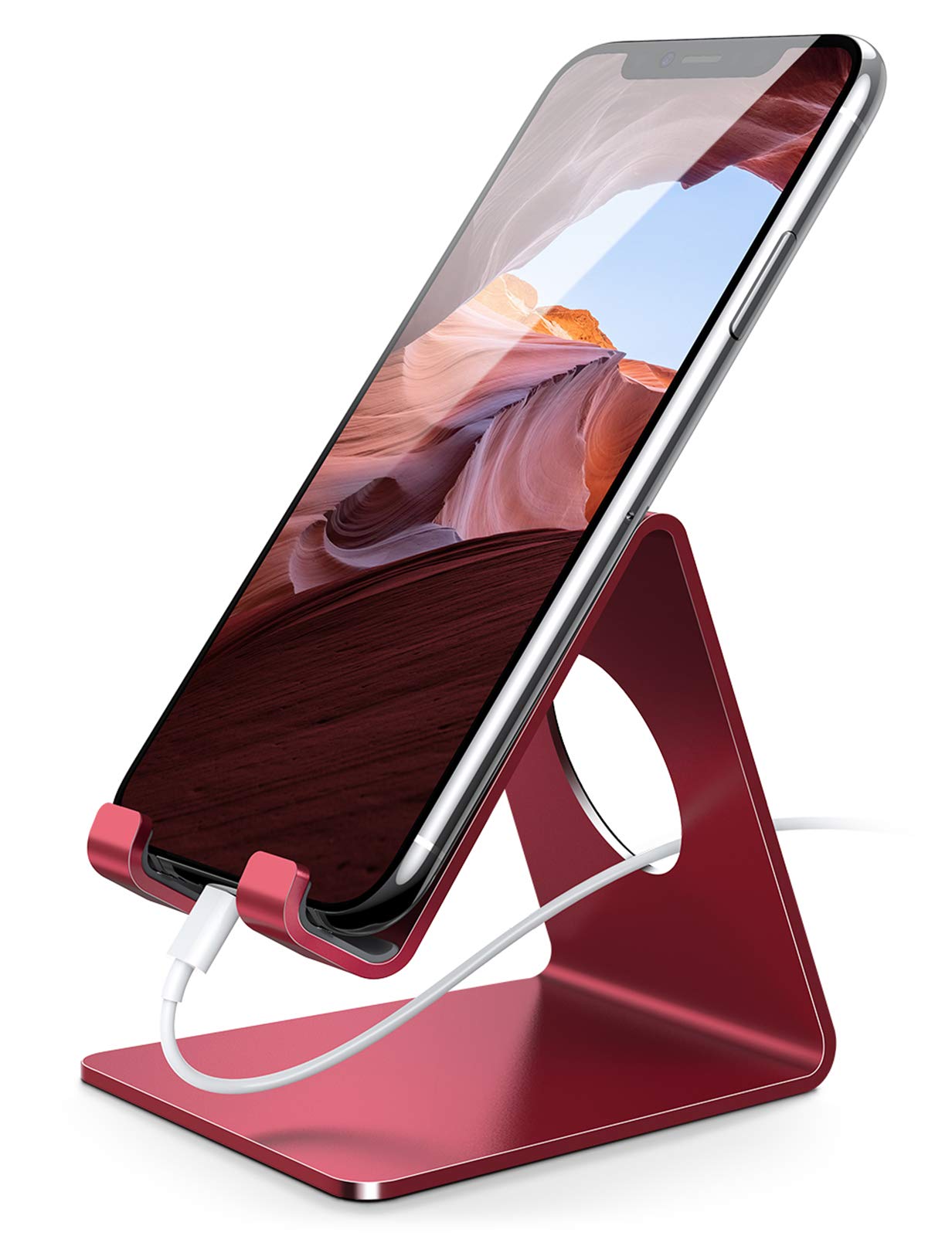 Lamicall Cell Phone Stand, Phone Dock : Cradle, Holder, Stand, Compatible with Phone 12 Mini 11 Pro Xs Xs Max Xr X 8 7 6 6s Plus 5 5s 5c All Android Smartphone Charging, Accessories Desk   Red