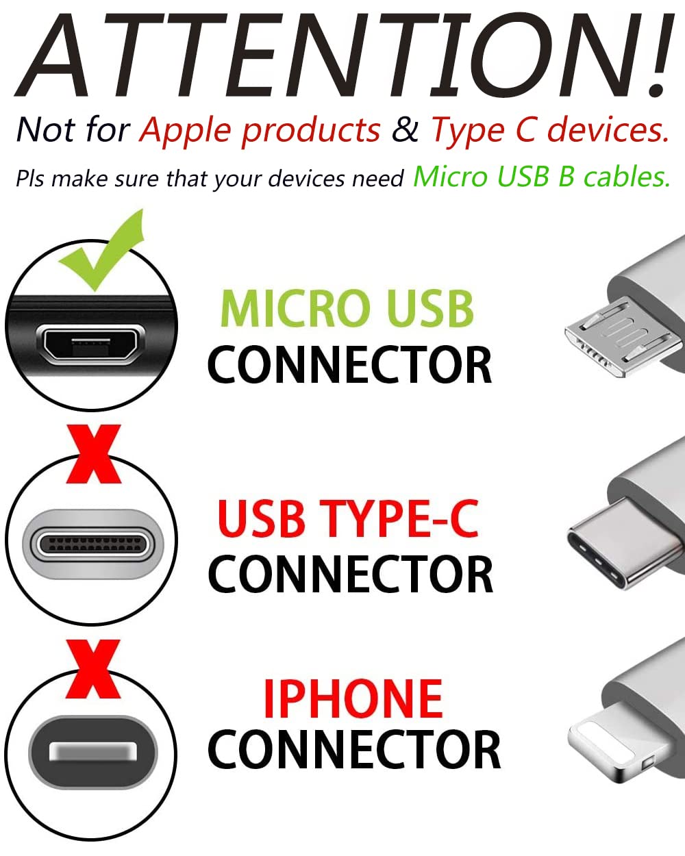 Myfon Micro Usb Cable, 2 Pack [10Ft, 10Ft], Fast Charging Cable, High Speed Data Transfer Cable, Android Phone Cable For Samsung