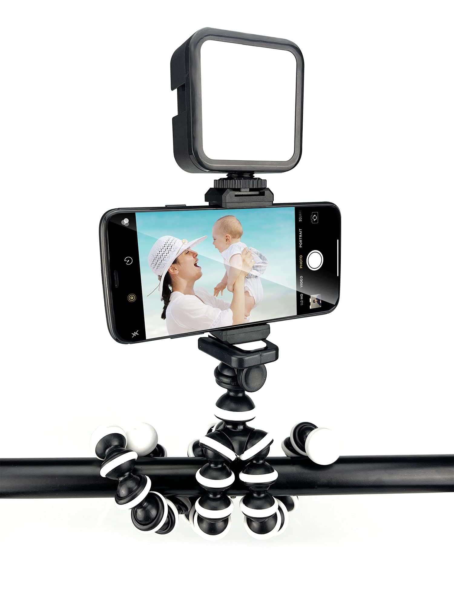 Acuvar Flexible Tripod Vlogging Kit For Iphone, Android & Gopro W/Led Light, Phone Holder, Microphone, Bluetooth Remote, Hard Ca