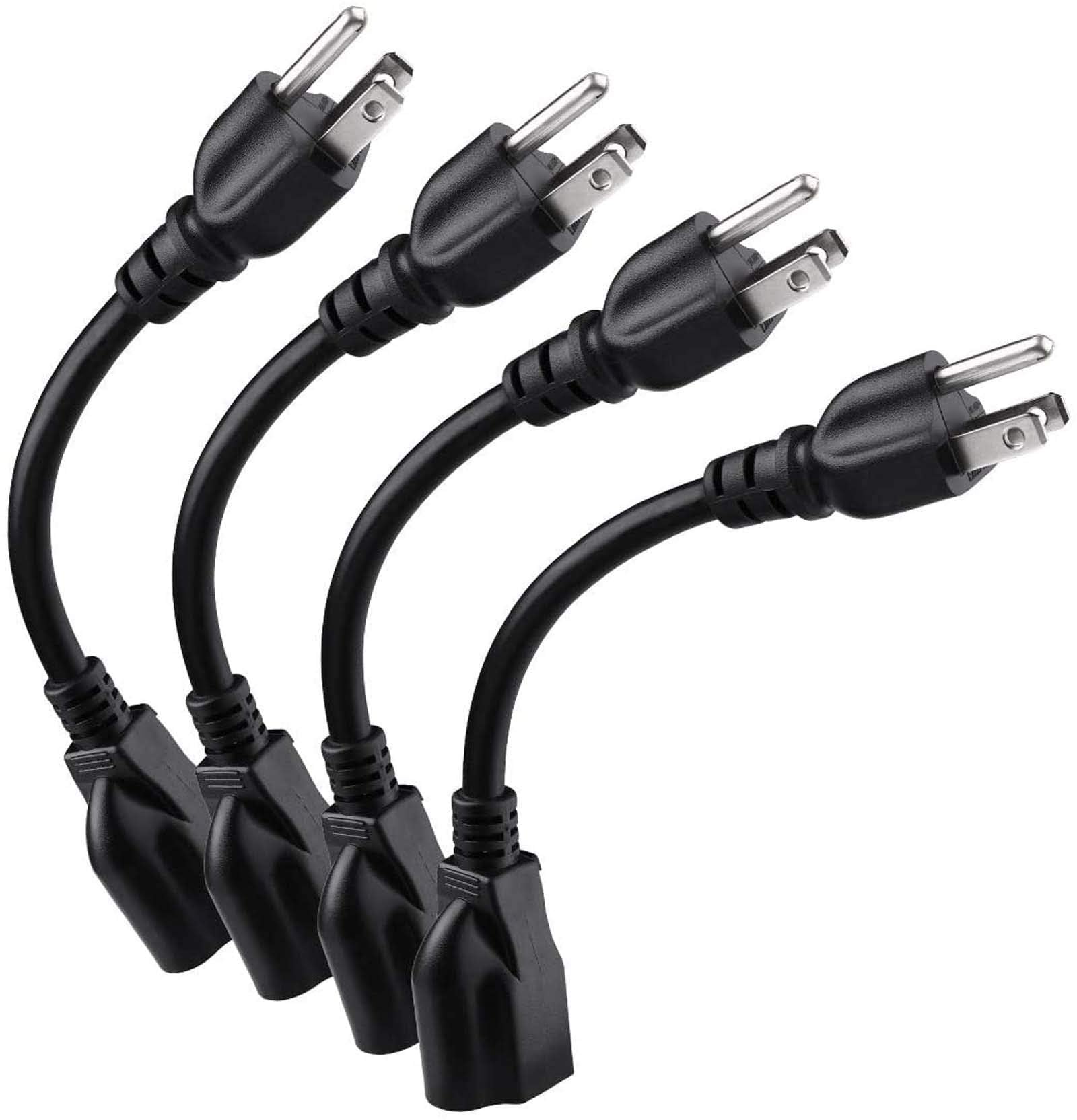 Miady Short Power Extension Cord Outlet Saver, 16Awg/13A, 3 Prong (4 Pack, Black, 8 Inch, Etl Listed)