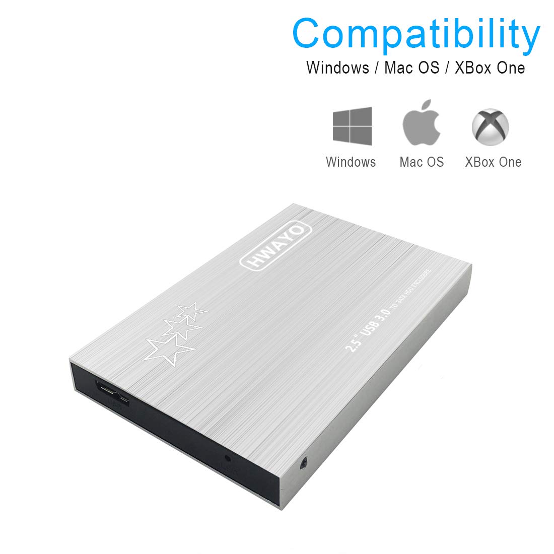 Hwayo 250Gb External Hard Drive Portable 2.5'' Ultra Slim Hdd Storage Usb 3.0 For Pc, Laptop, Mac, Chromebook, Xbox One (Silver)