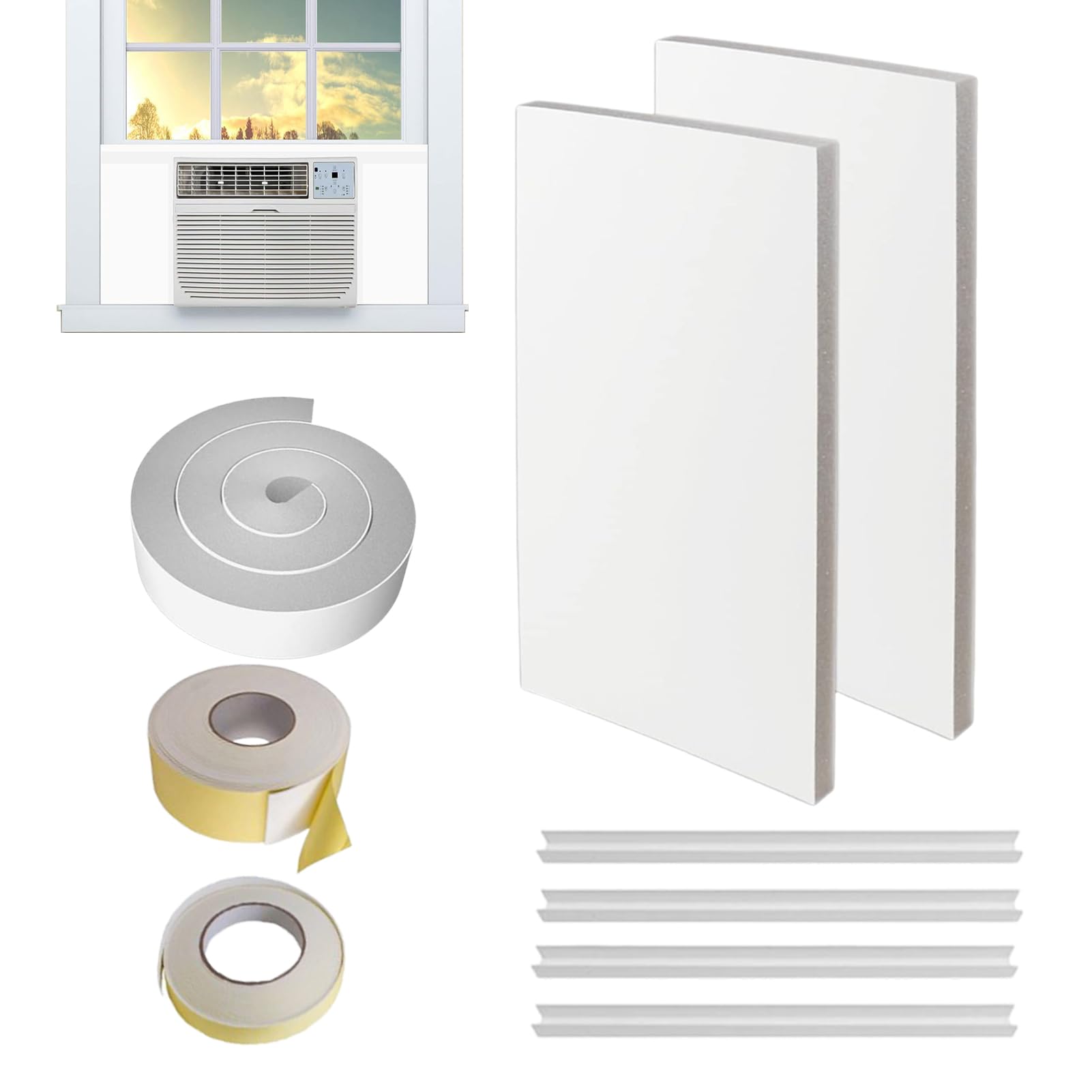 Surround Insulation Side Panels,fully enclosed design White Window Air Conditioner Insulated Foam Panels,Summer/Winter Heat and 