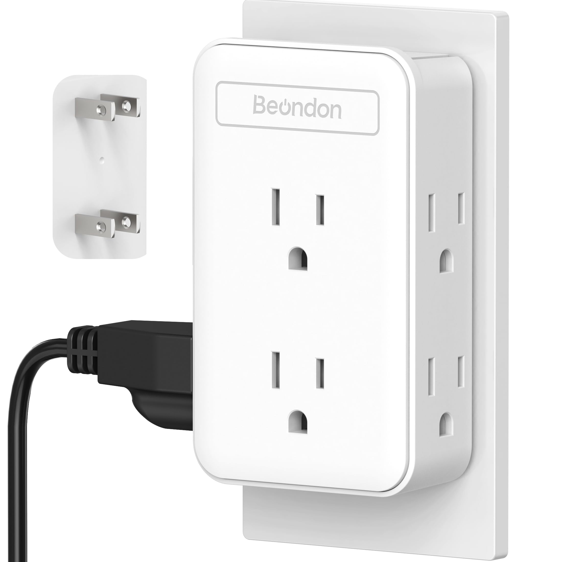 2 Prong to 3 Prong Outlet Adapter, BEONDON Multi Plug Wall Outlet with 6 AC Outlets, 3 Sided Outlet Extender for Non-Grounded Ou