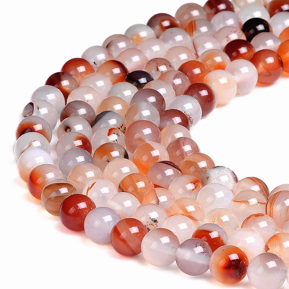Pltbeads Natural Gemstone Loose Beads Smooth Round Approxi 15 Inch Diy Bracelet Necklace For Jewelry Making (6Mm, Red Flower Aga