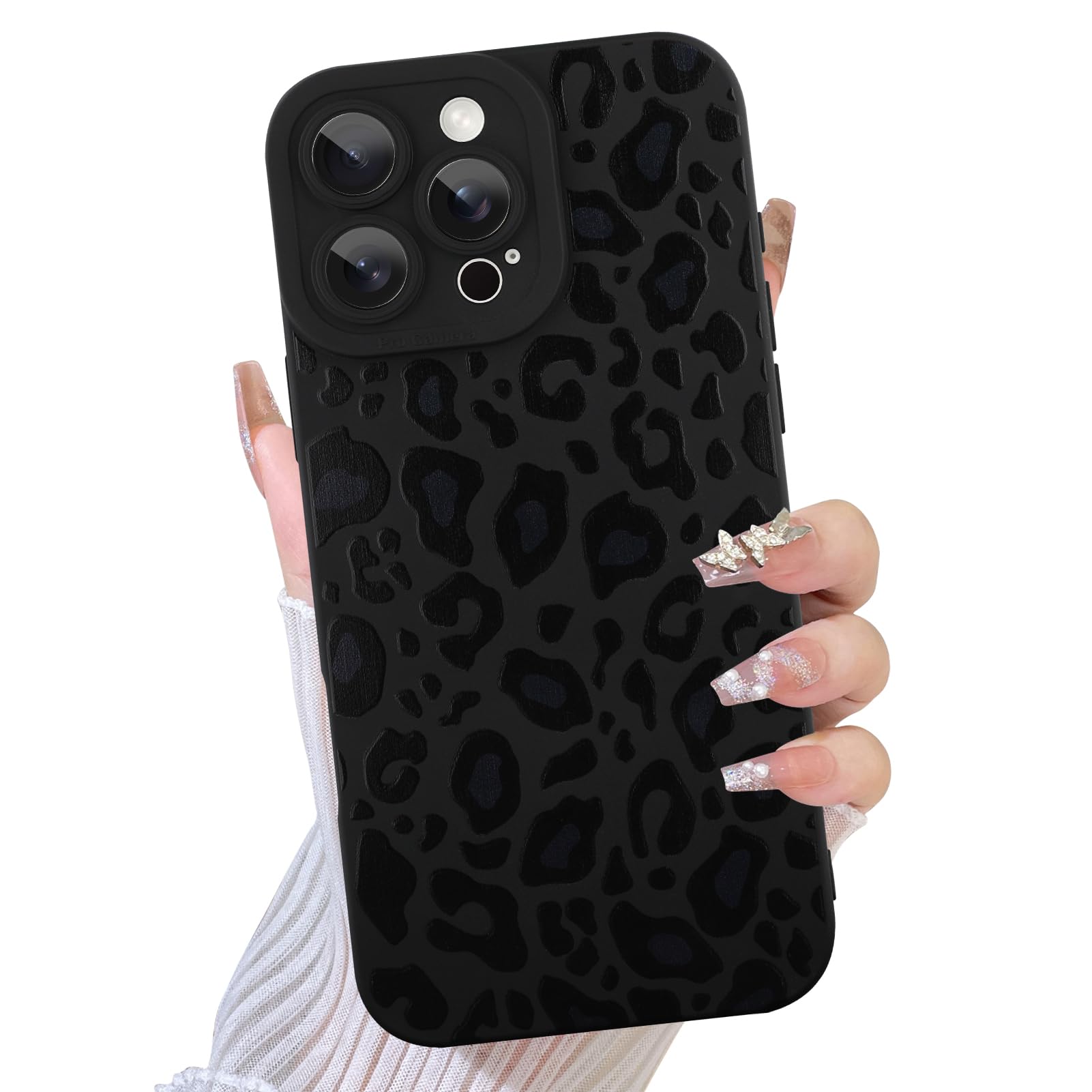 TEAUGHT Compatible with iPhone 15 Pro Case Cute Pattern Black Leopard Print Cheetah Camera Protection Cover, Cheetah Pattern Pho