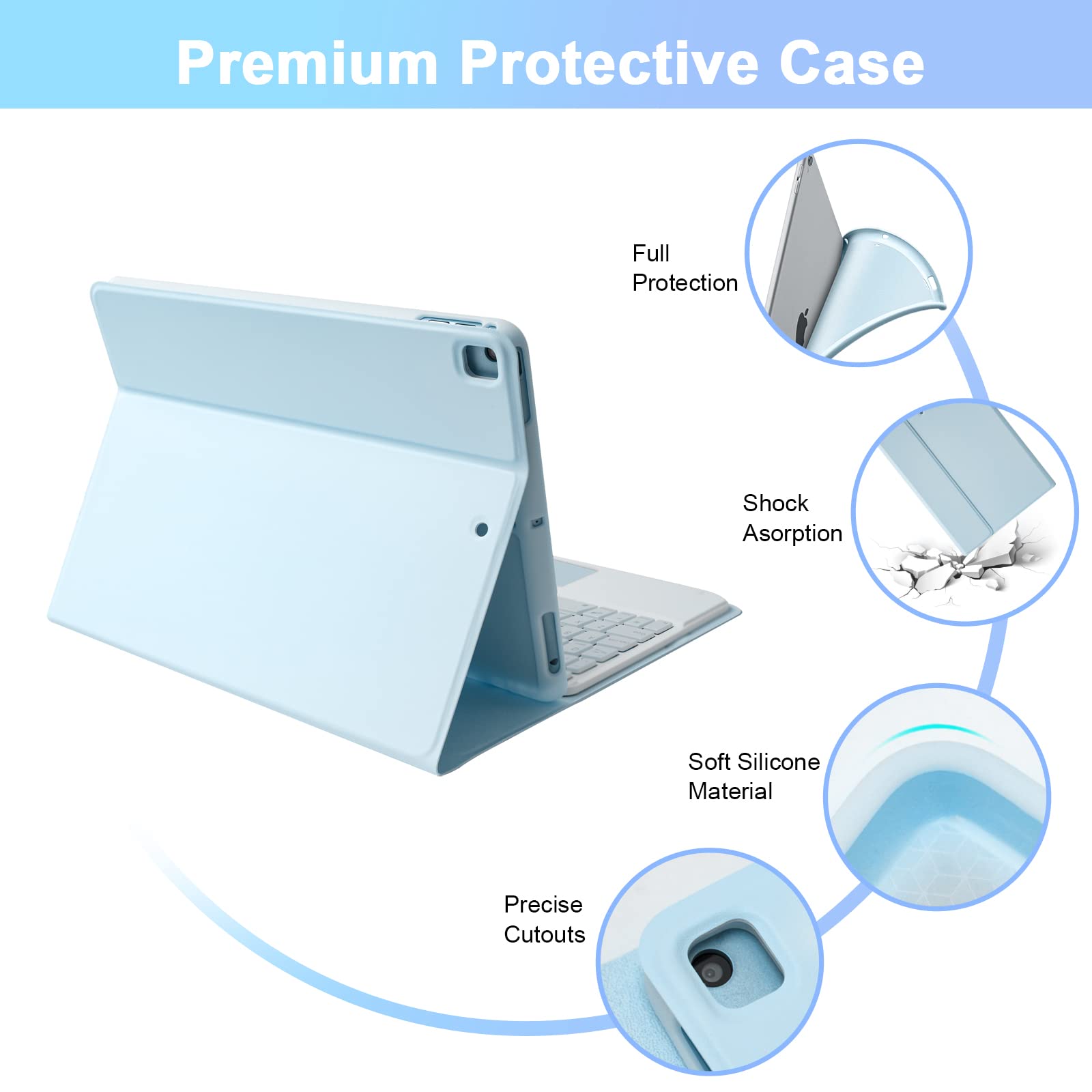 Lama Wireless Keyboard Case With Touchpad For Ipad 10.2 9Th 8Th 7Th Generation, Detachable Bluetooth Keyboard With Pencil Holder