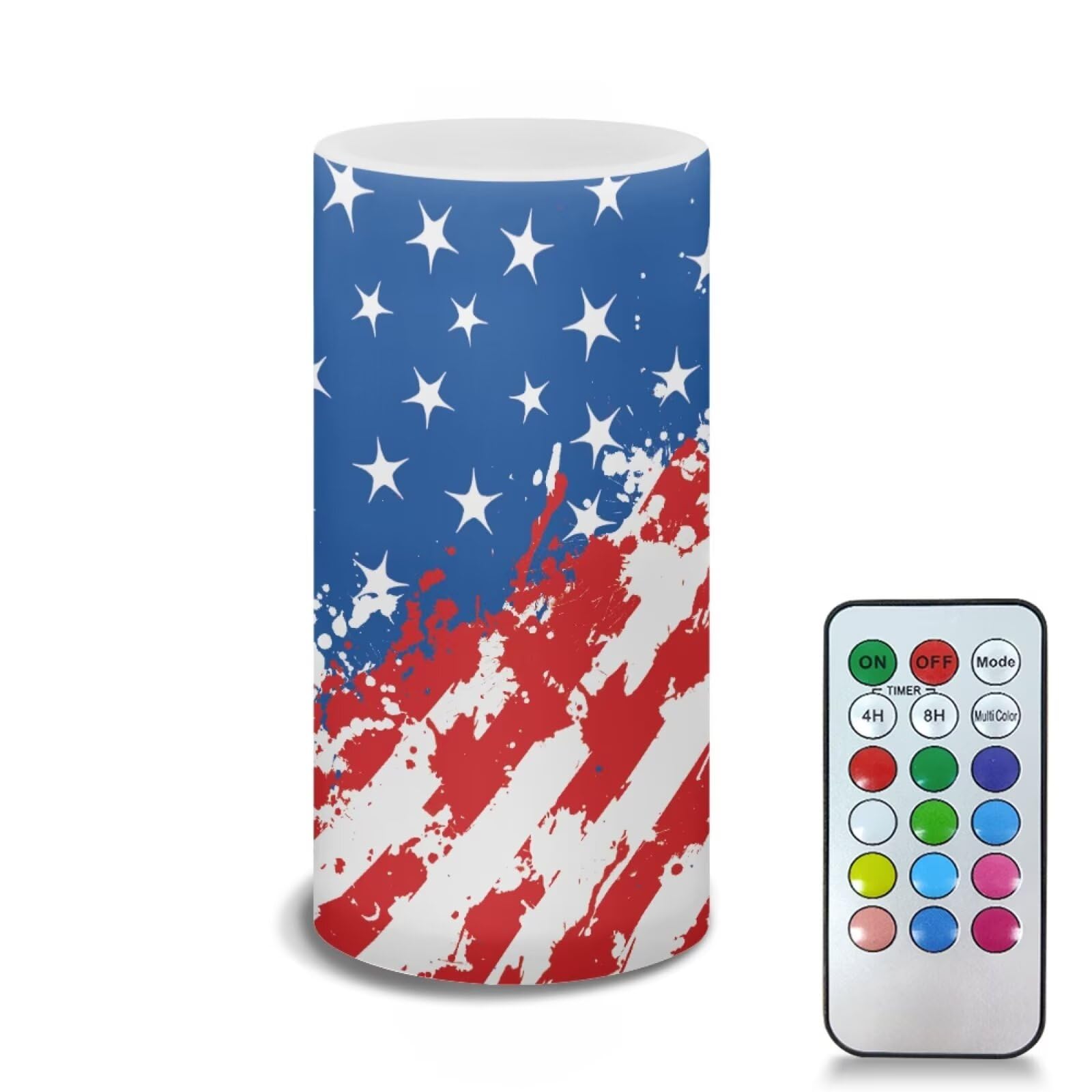 Poceacles 4th of July Flameless Candle Flame Effect Realistic LED Lights Patriotic USA American Flag Battery Operated Flameless 