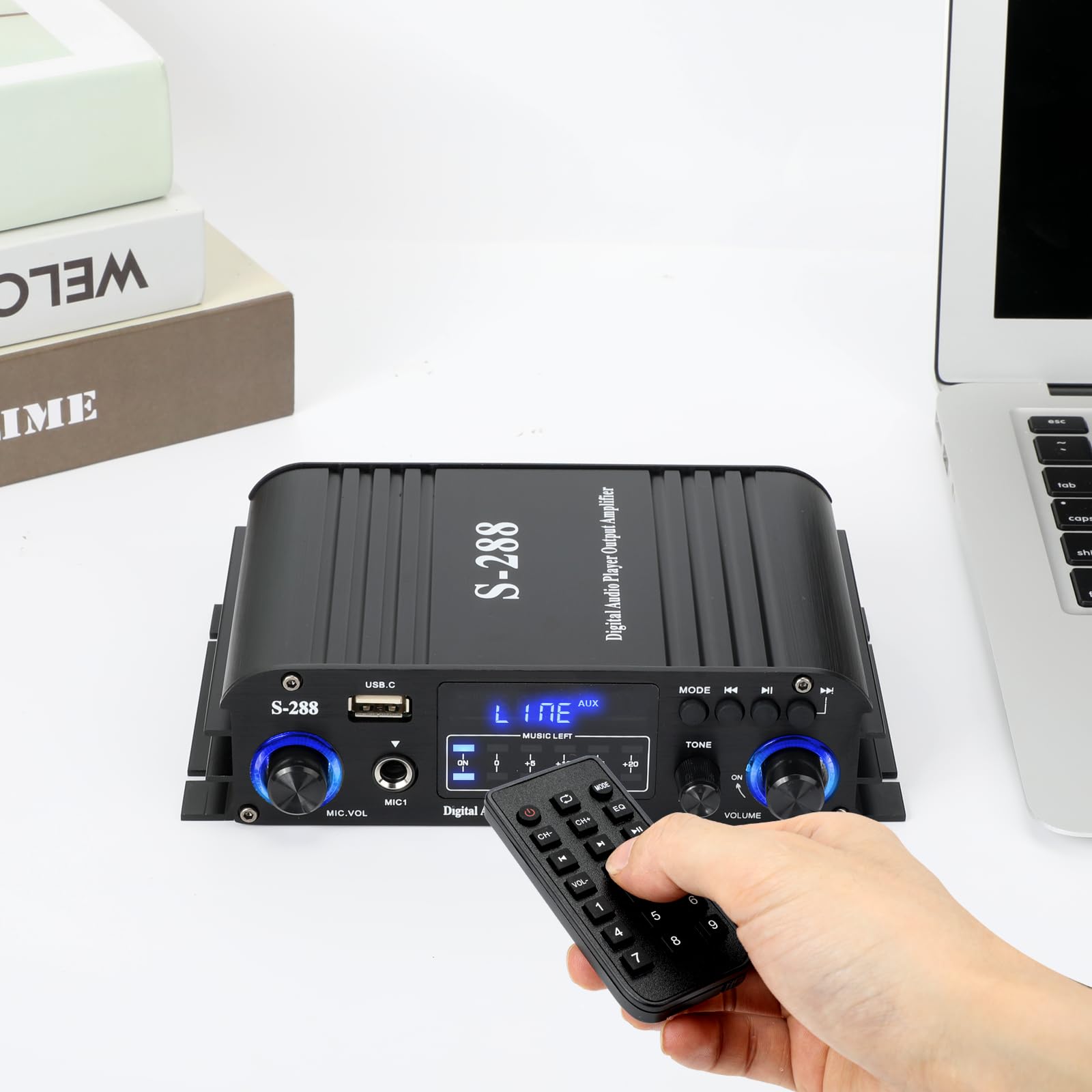 1200W Amplifier Home Audio 4 Channel, Bluetooth5.0 Small Amplifier, Rms 45Wx4, 300W*4 Peak Power Stereo Receiver With Usb, Sd, F