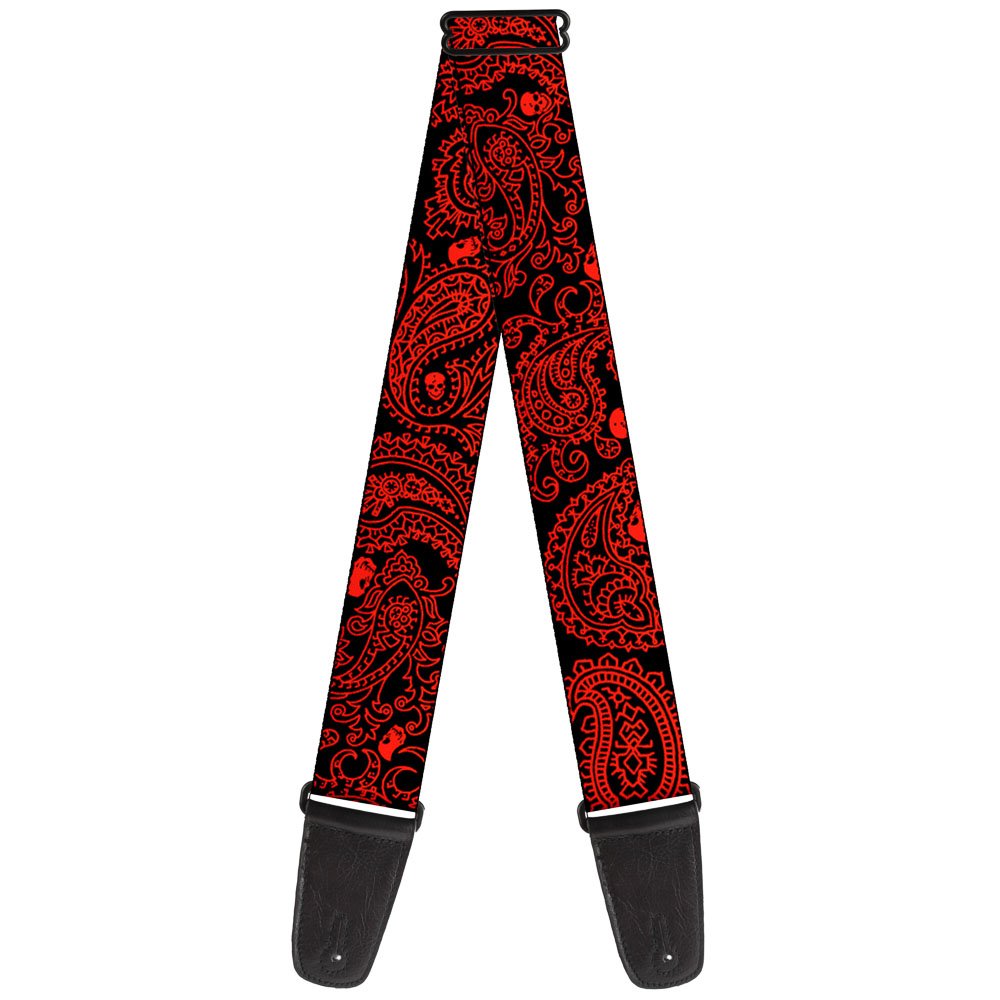 Buckle Down Guitar Strap Bandana Skulls Black Red 2 Inches Wide (Gs W30226)