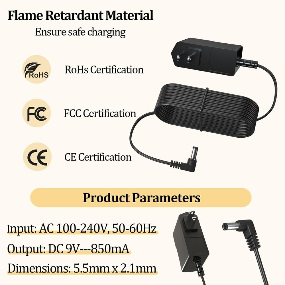 9V 850Ma Adapter For Guitar Pedals Power Supply, Power Cord For Boss Effects Pedal Roland Musical Instruments Distortion Casio K