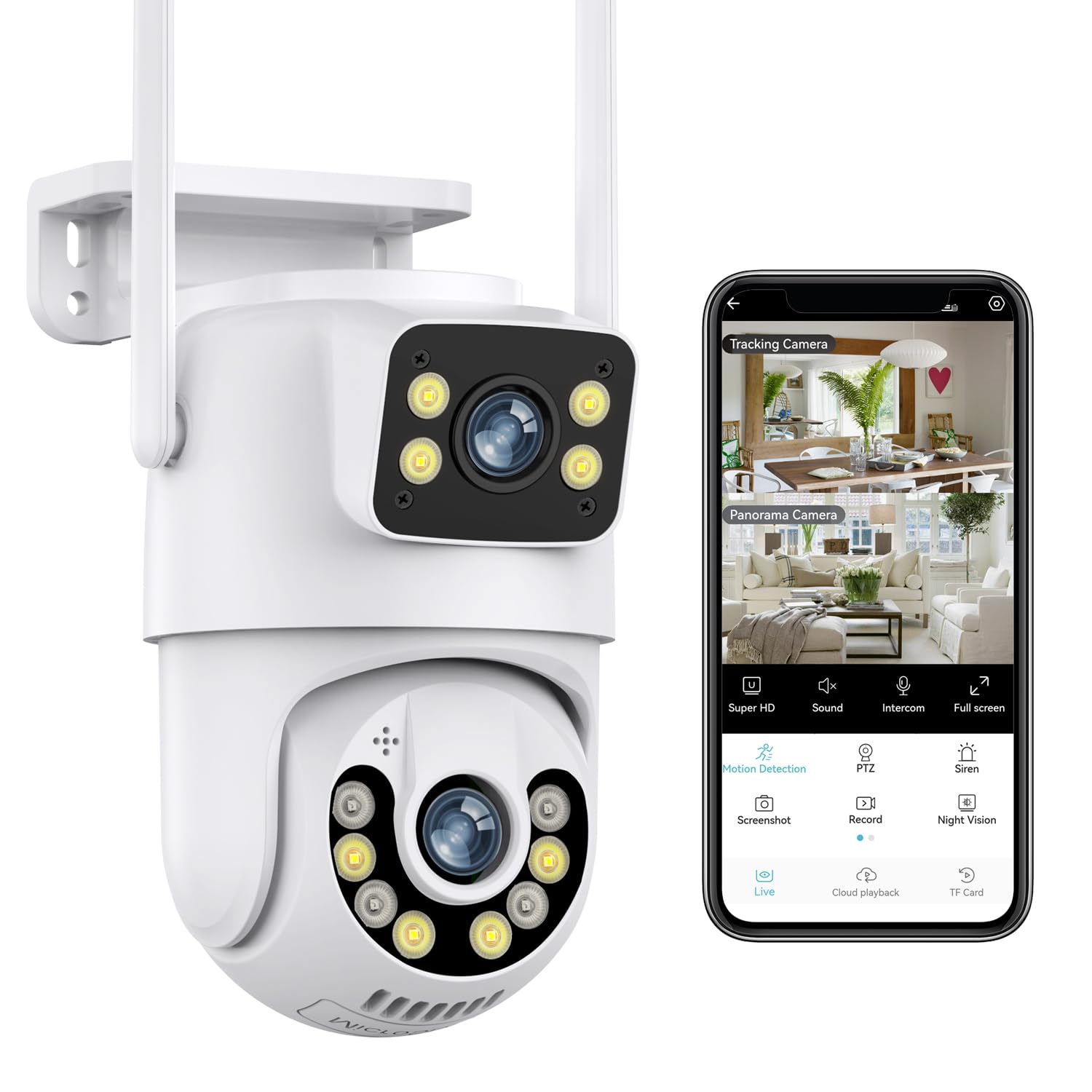 1080P Ptz Outdoor Security Camera, Dual Lens Linkage Wireless Wifi Cameras For Home Security, 360 View Auto Tracking Surveillanc